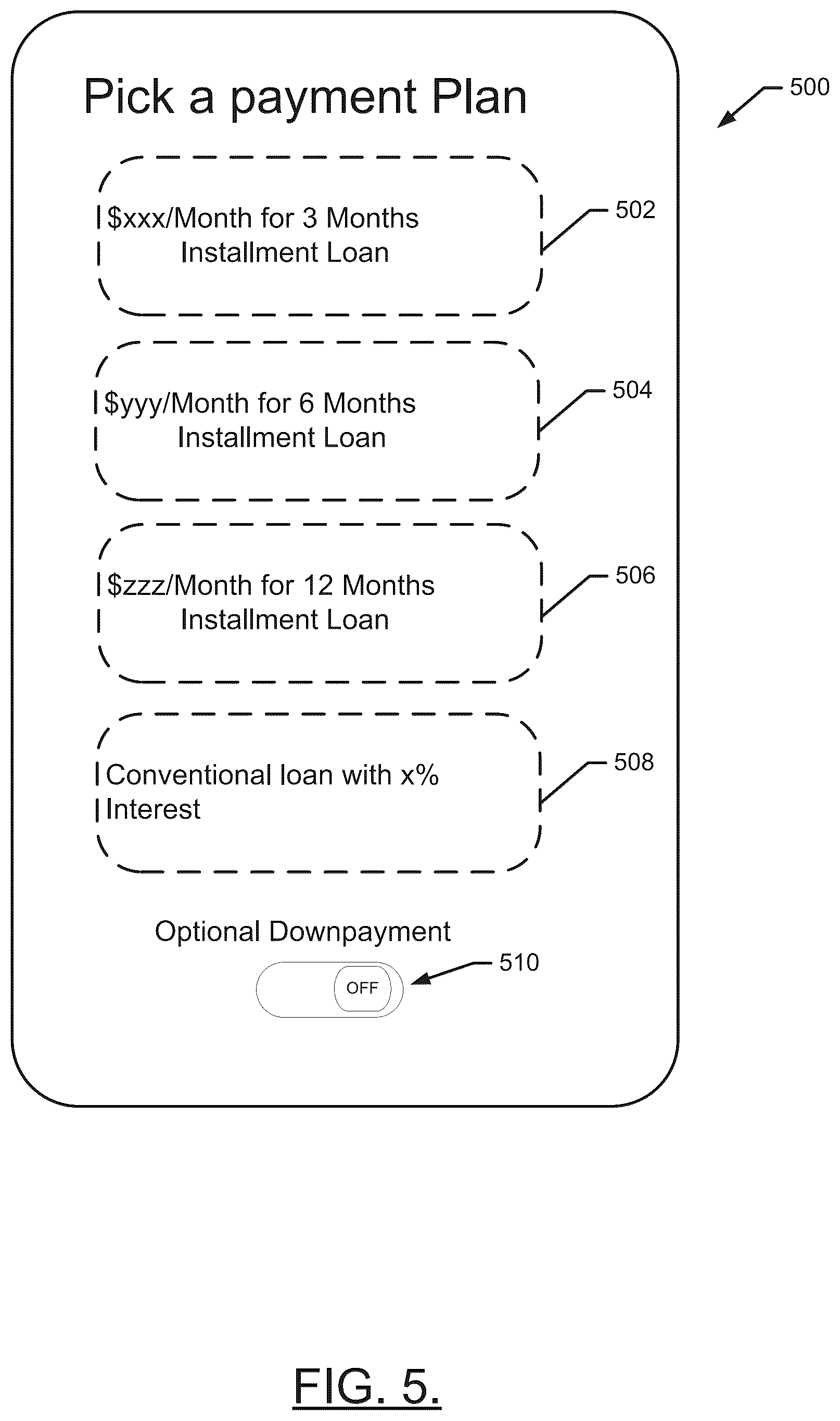 Patent US12367474 Figure 5 – System, method and apparatus for providing voluntary down payments for online purchases based on credit