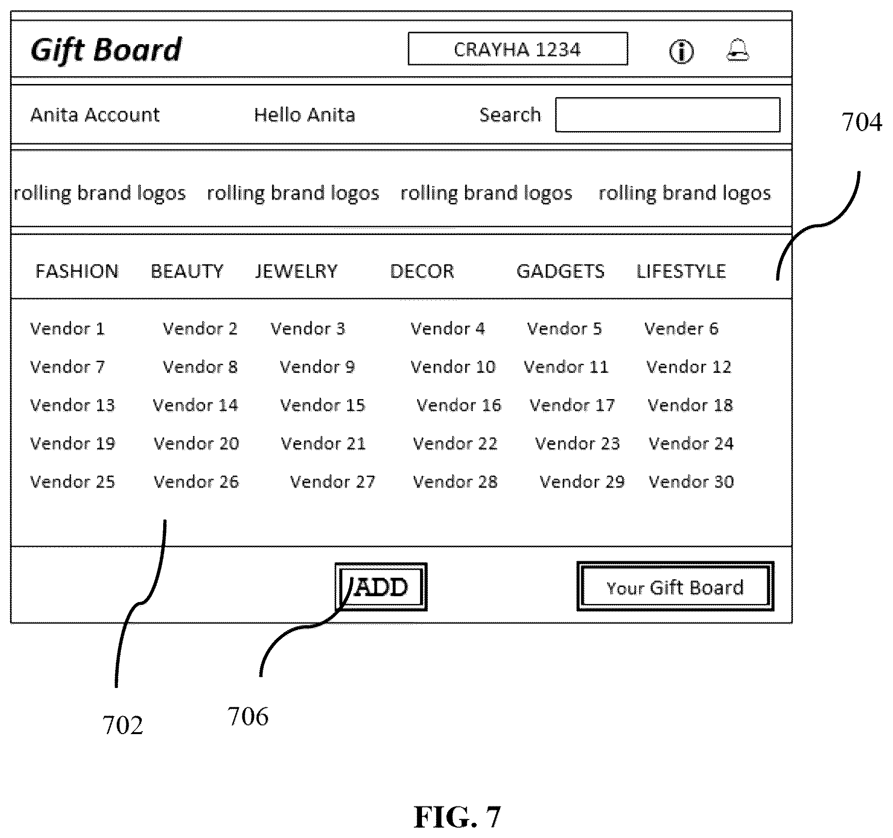 Patent US12367522 Figure 7 – Gift transaction system and method for creating a custom-made digital mall of gifts