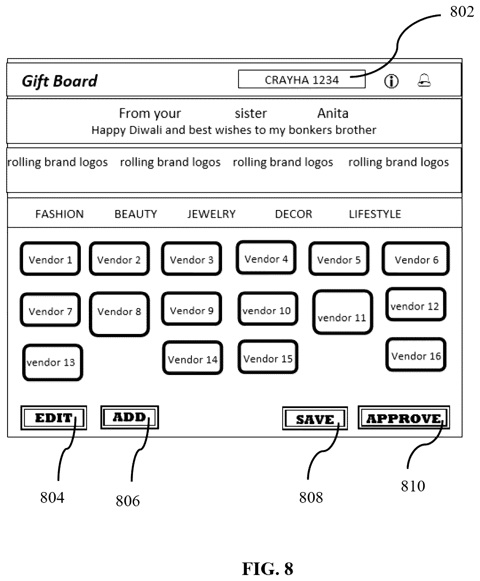 Patent US12367522 Figure 8 – Gift transaction system and method for creating a custom-made digital mall of gifts
