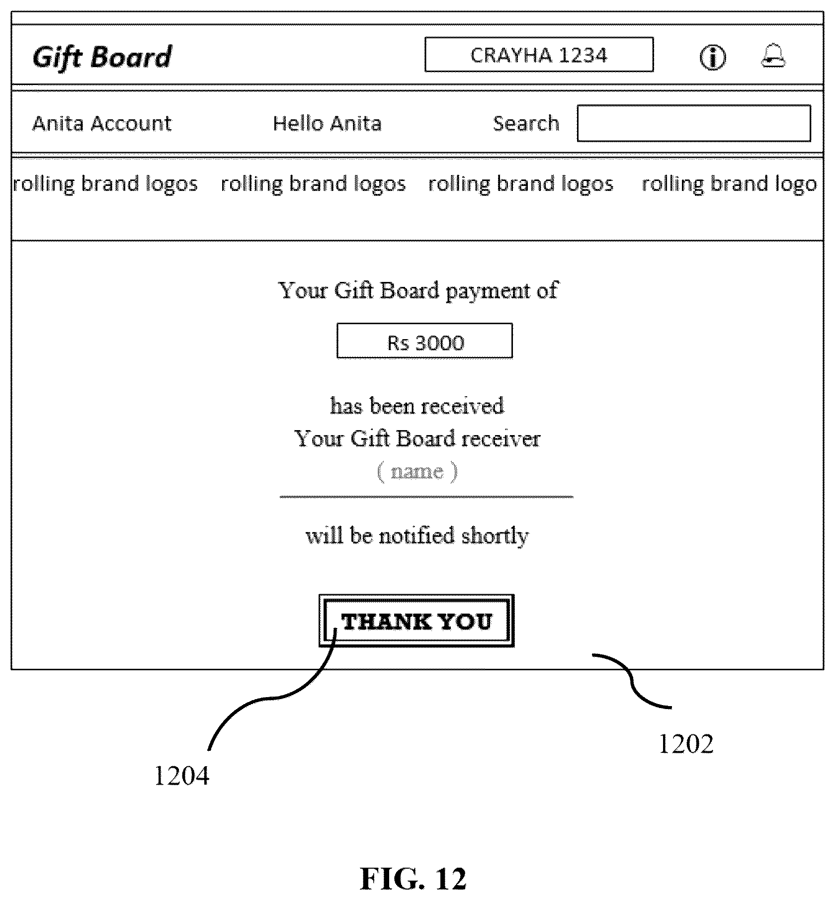 Patent US12367522 Figure 12 – Gift transaction system and method for creating a custom-made digital mall of gifts