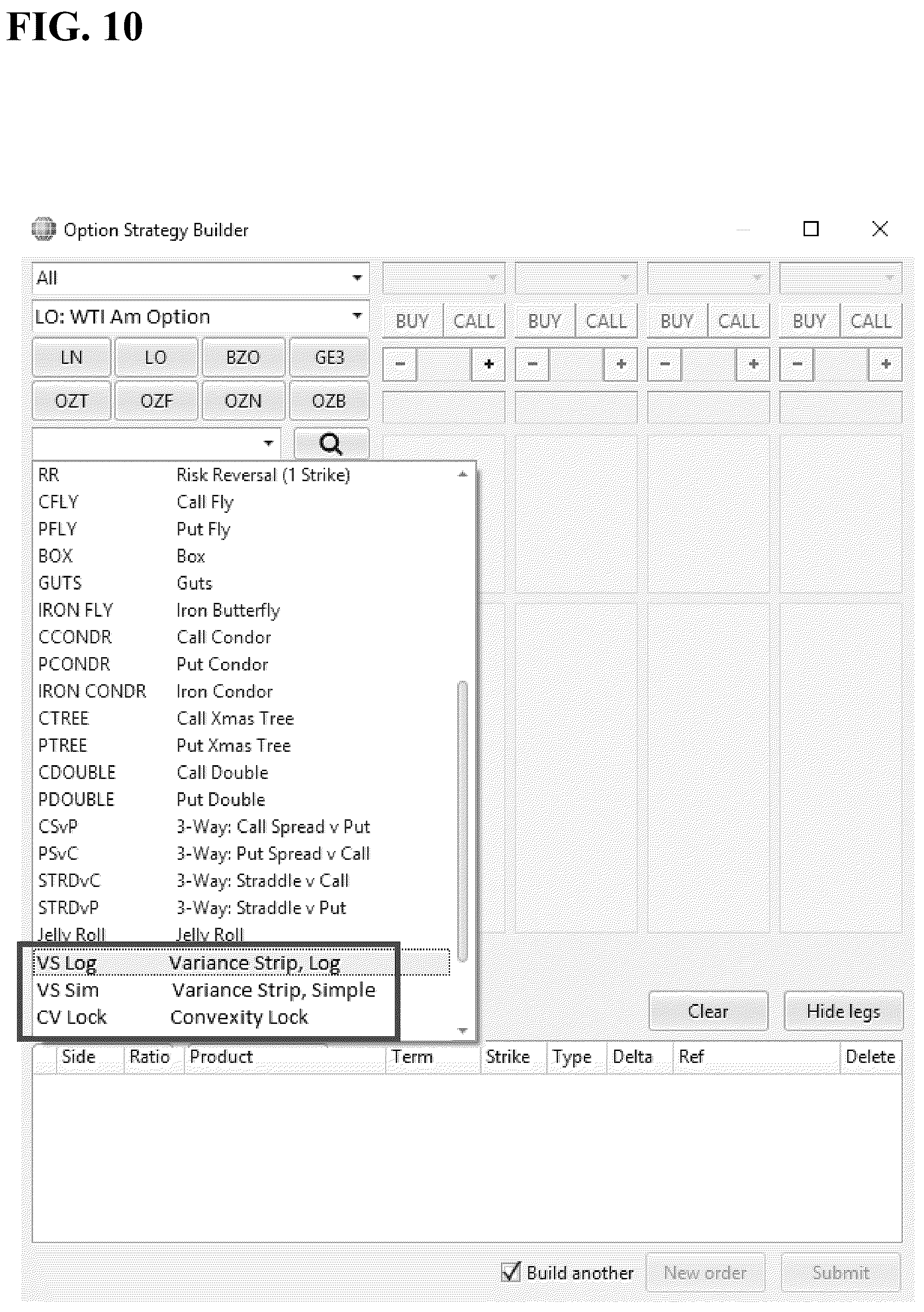 Patent US12367526 Figure 10 – Single action replication of complex financial instrument using options strip and user interface therefore