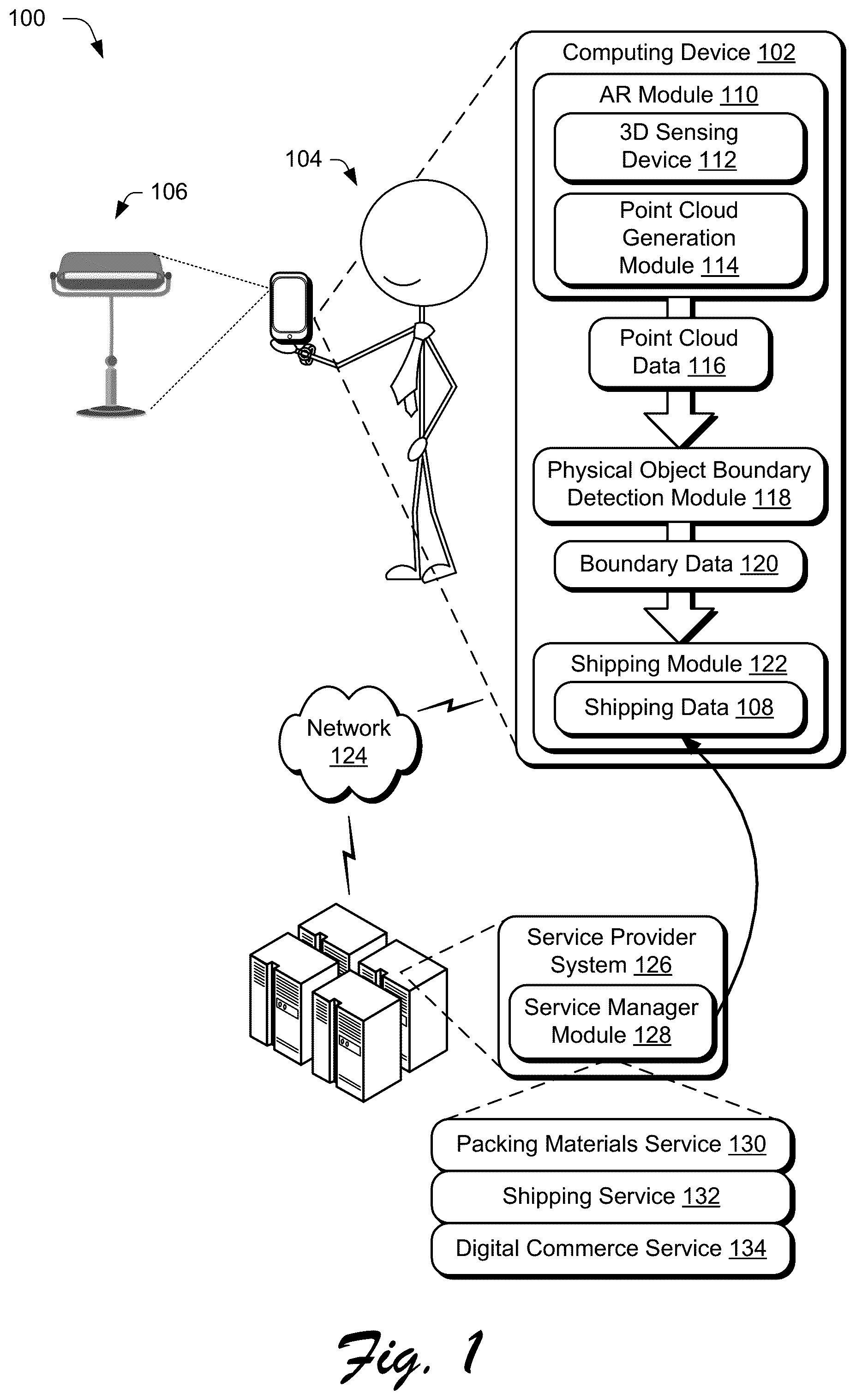 Patent US12367590 — Physical object boundary detection techniques and systems — Figure 1