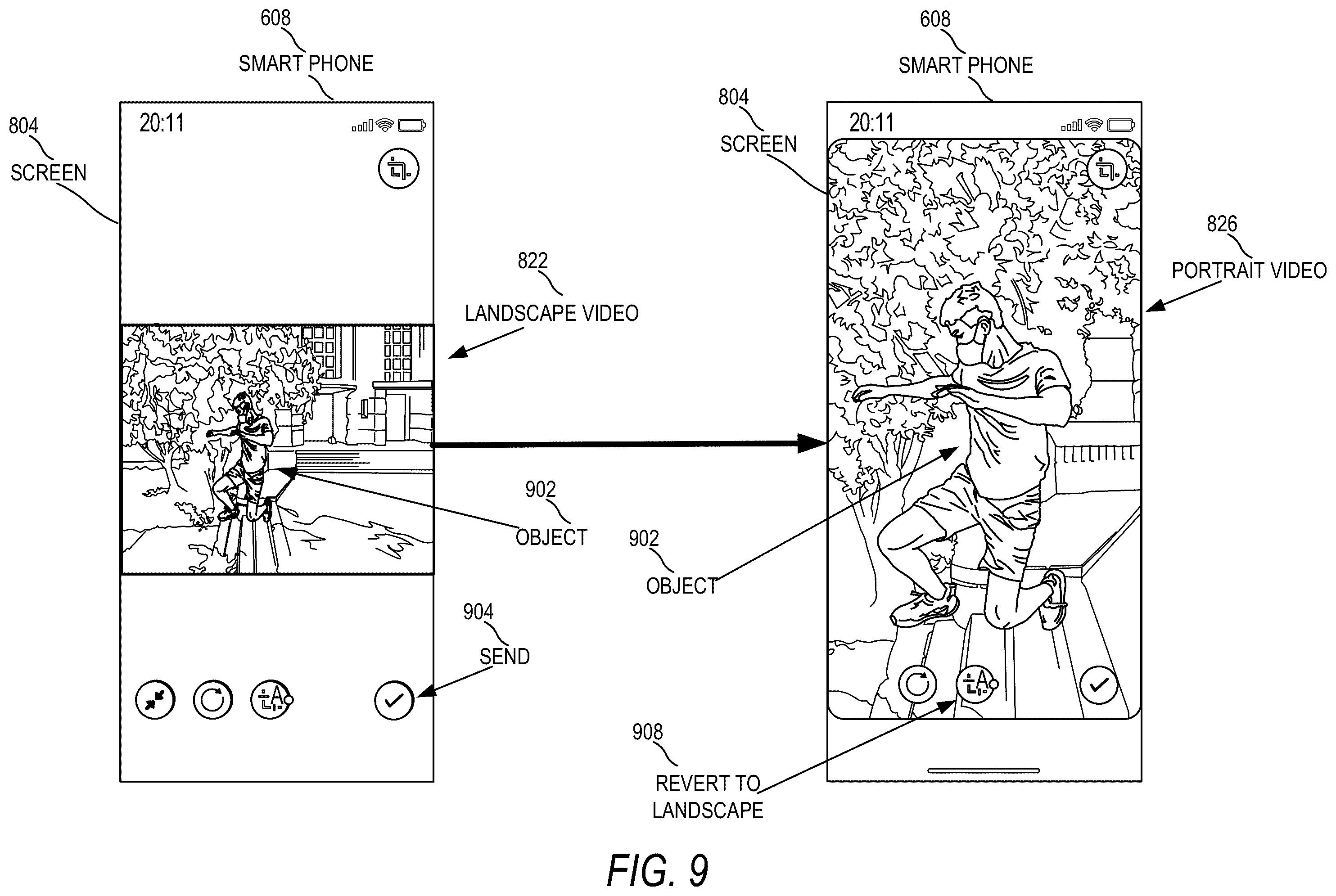 Patent US12367606 Figure 9 – Automatically cropping of landscape videos