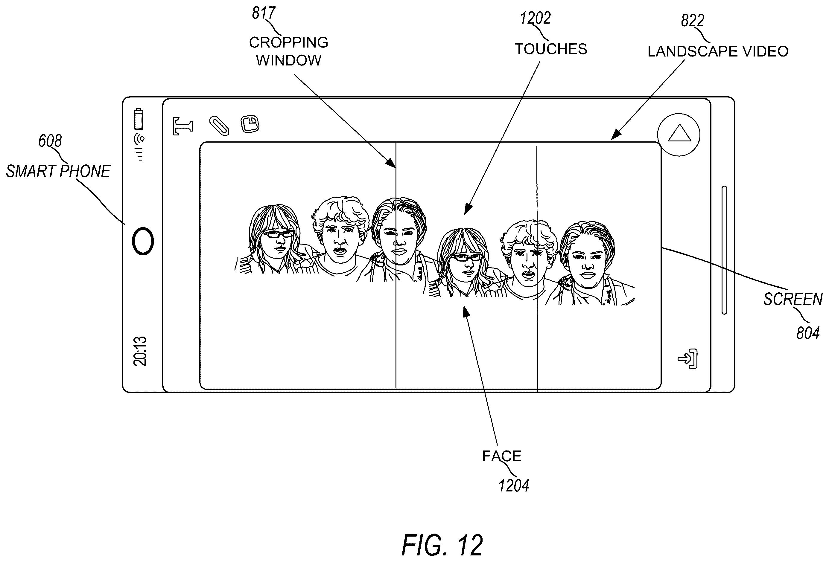 Patent US12367606 Figure 12 – Automatically cropping of landscape videos