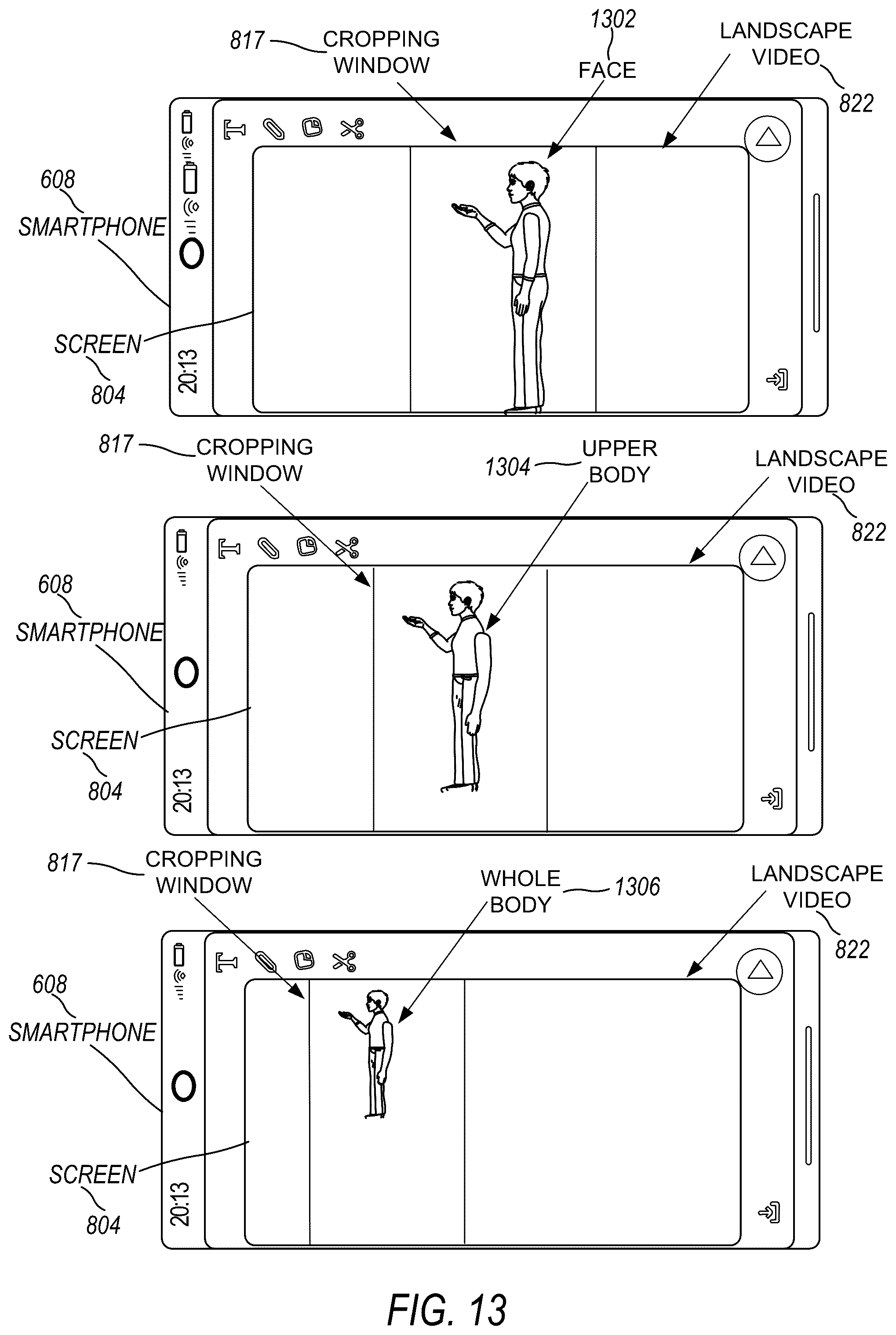 Patent US12367606 Figure 13 – Automatically cropping of landscape videos