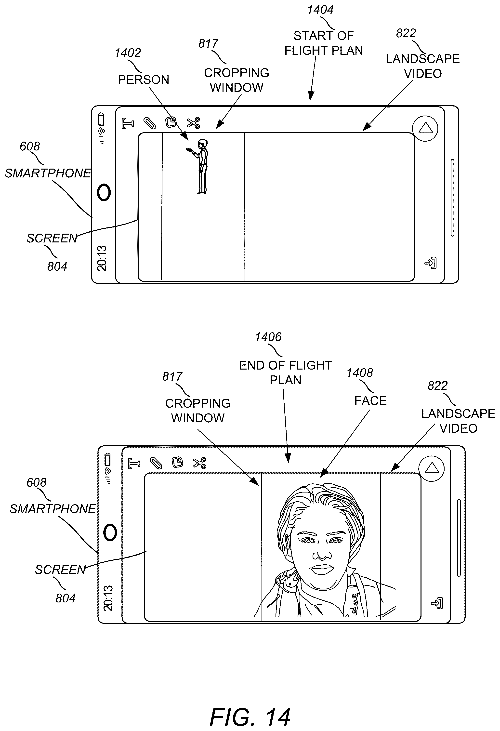 Patent US12367606 Figure 14 – Automatically cropping of landscape videos