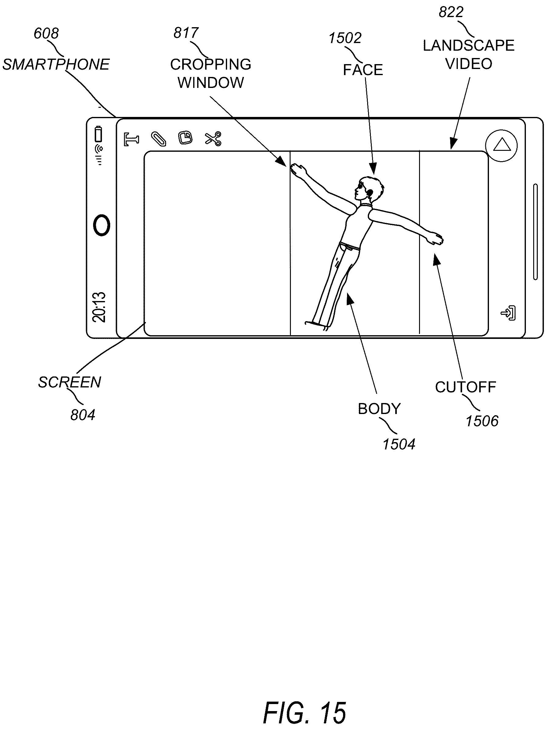 Patent US12367606 Figure 15 – Automatically cropping of landscape videos