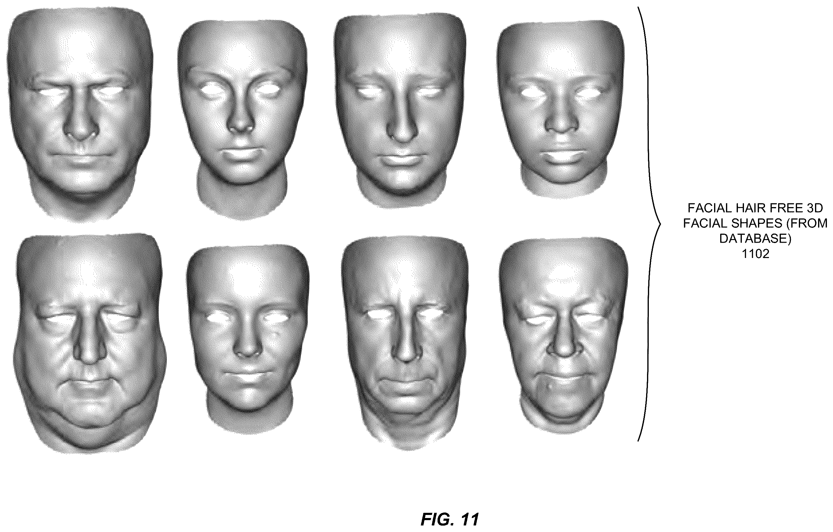 Patent US12367649 Figure 11 – Generating a facial-hair-free mesh of a subject