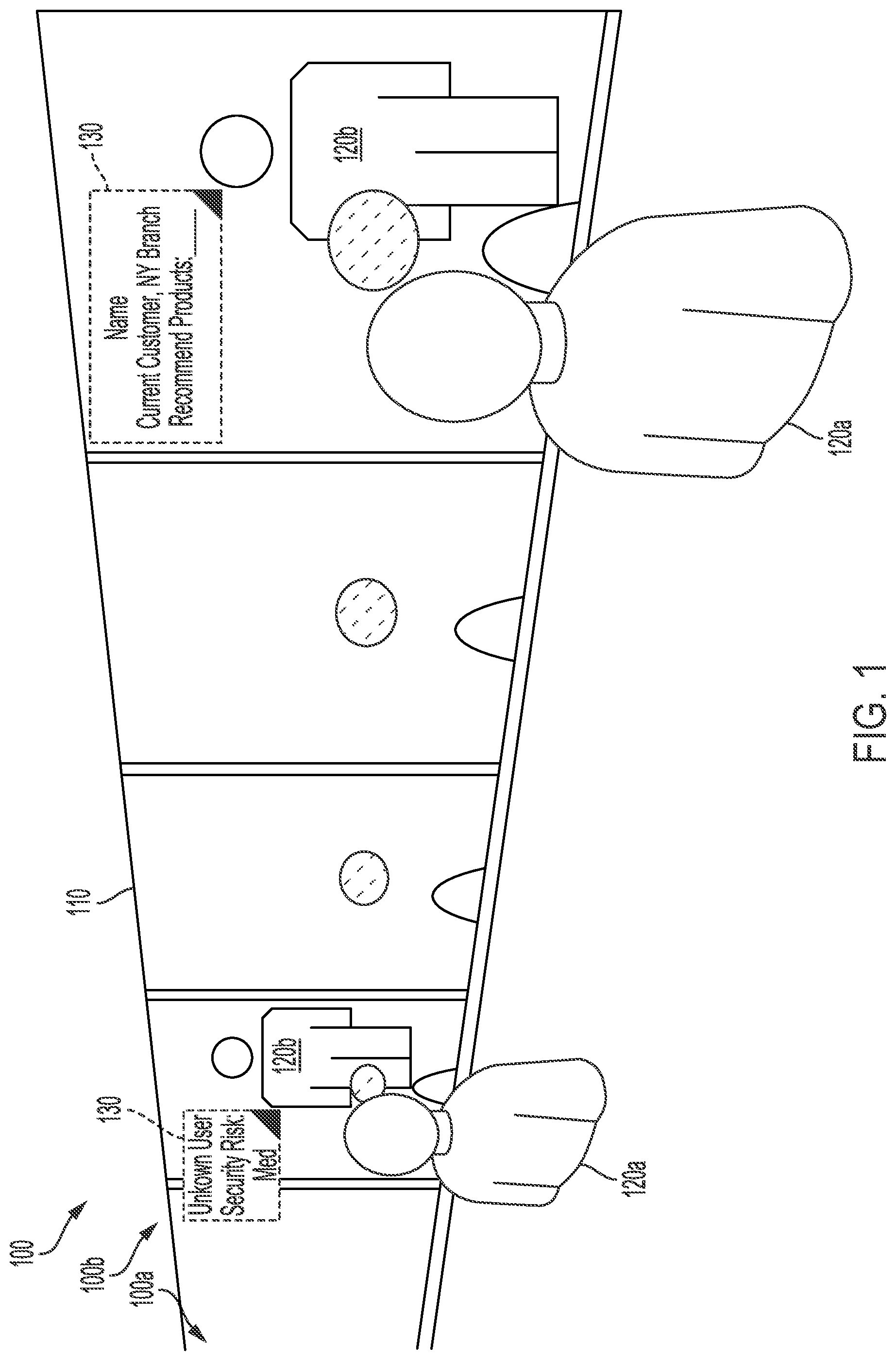 Patent US12367672 Figure 1 – User scanning and one-way augmented reality viewing system