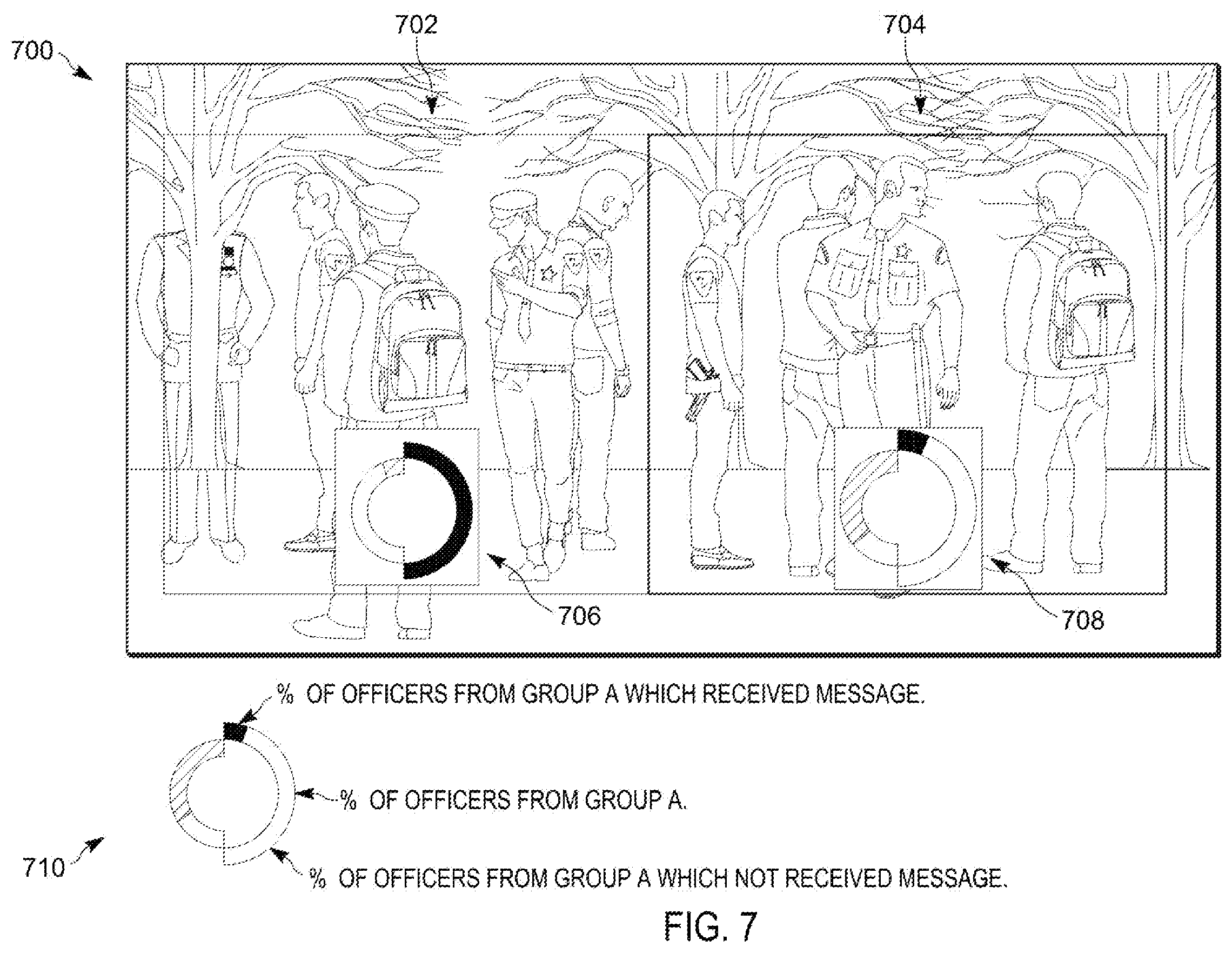 Patent US12367674 Figure 7 – Context based call status tracking for relevant dispatch call participants