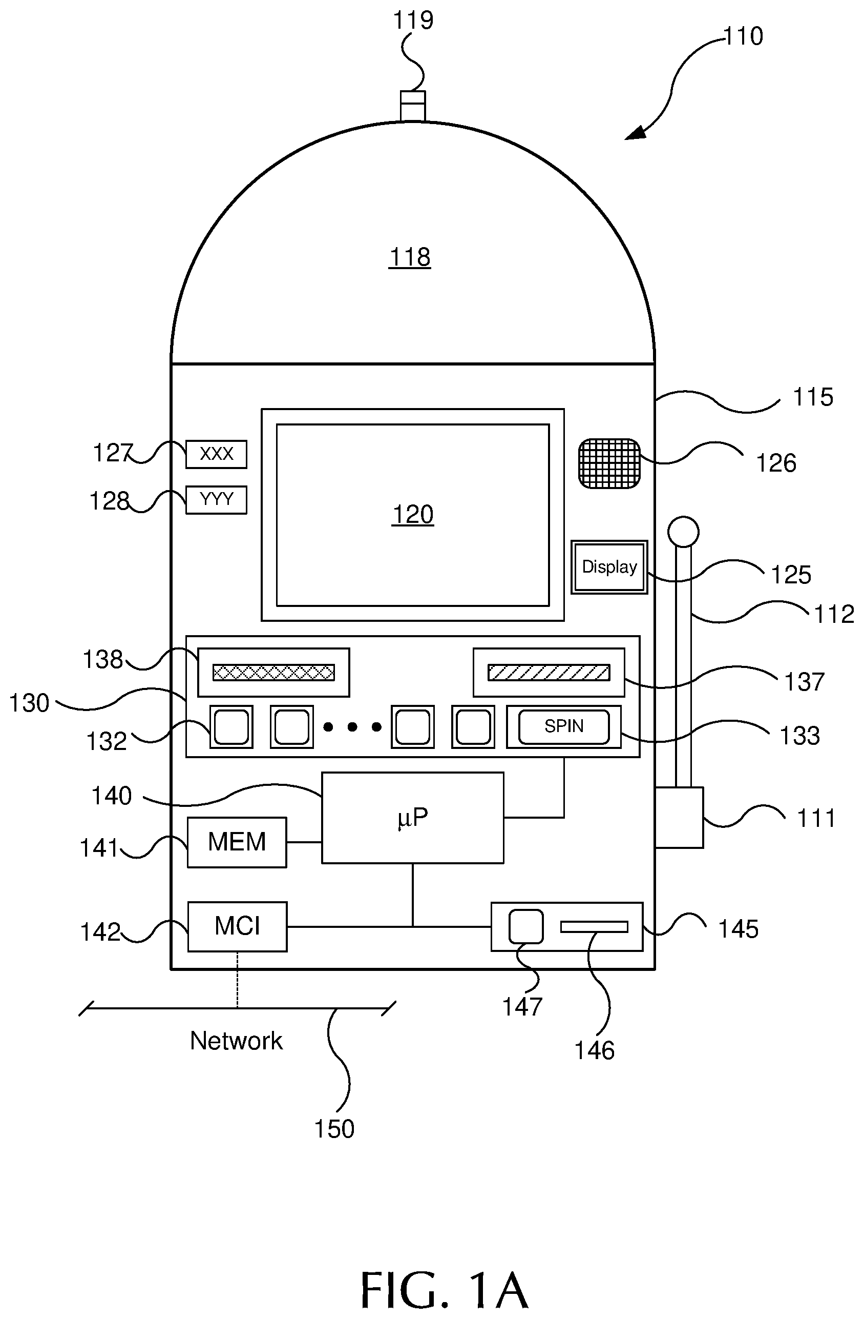 Patent US12367734 — System for generating game outcomes on a gaming device — Figure 1
