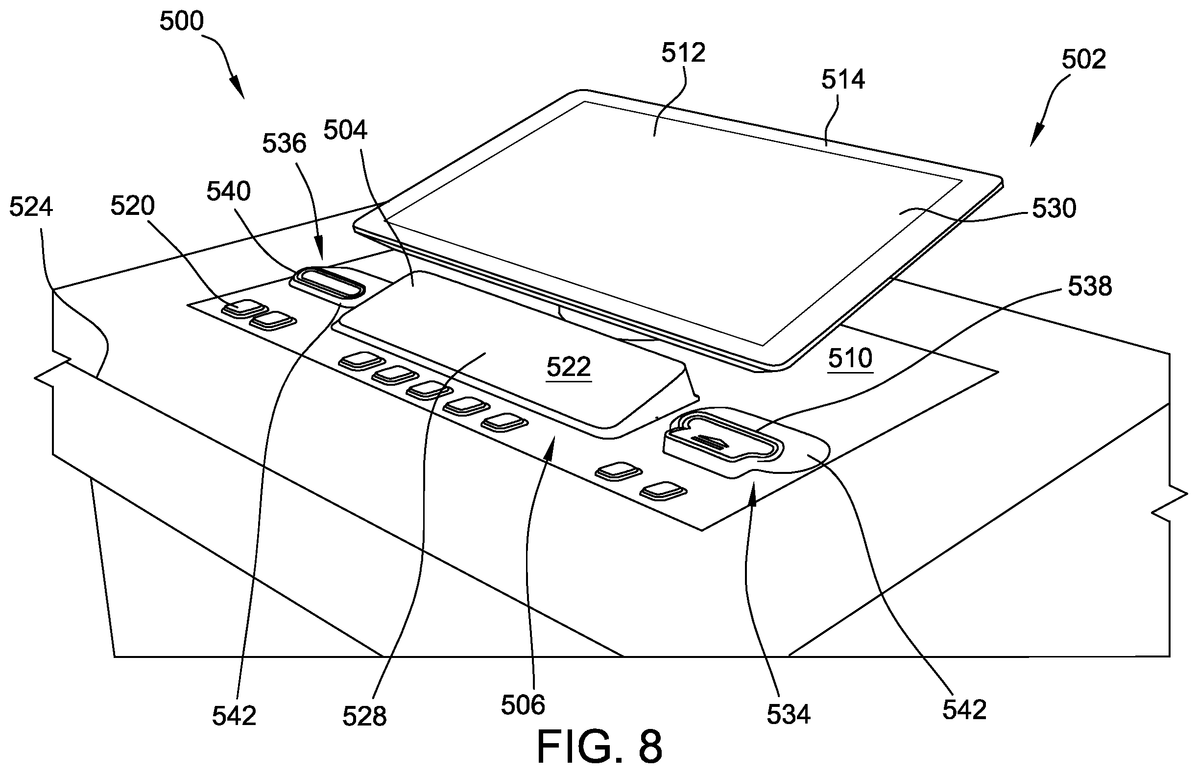 Patent US12367738 Figure 8 – Floating tabletop display