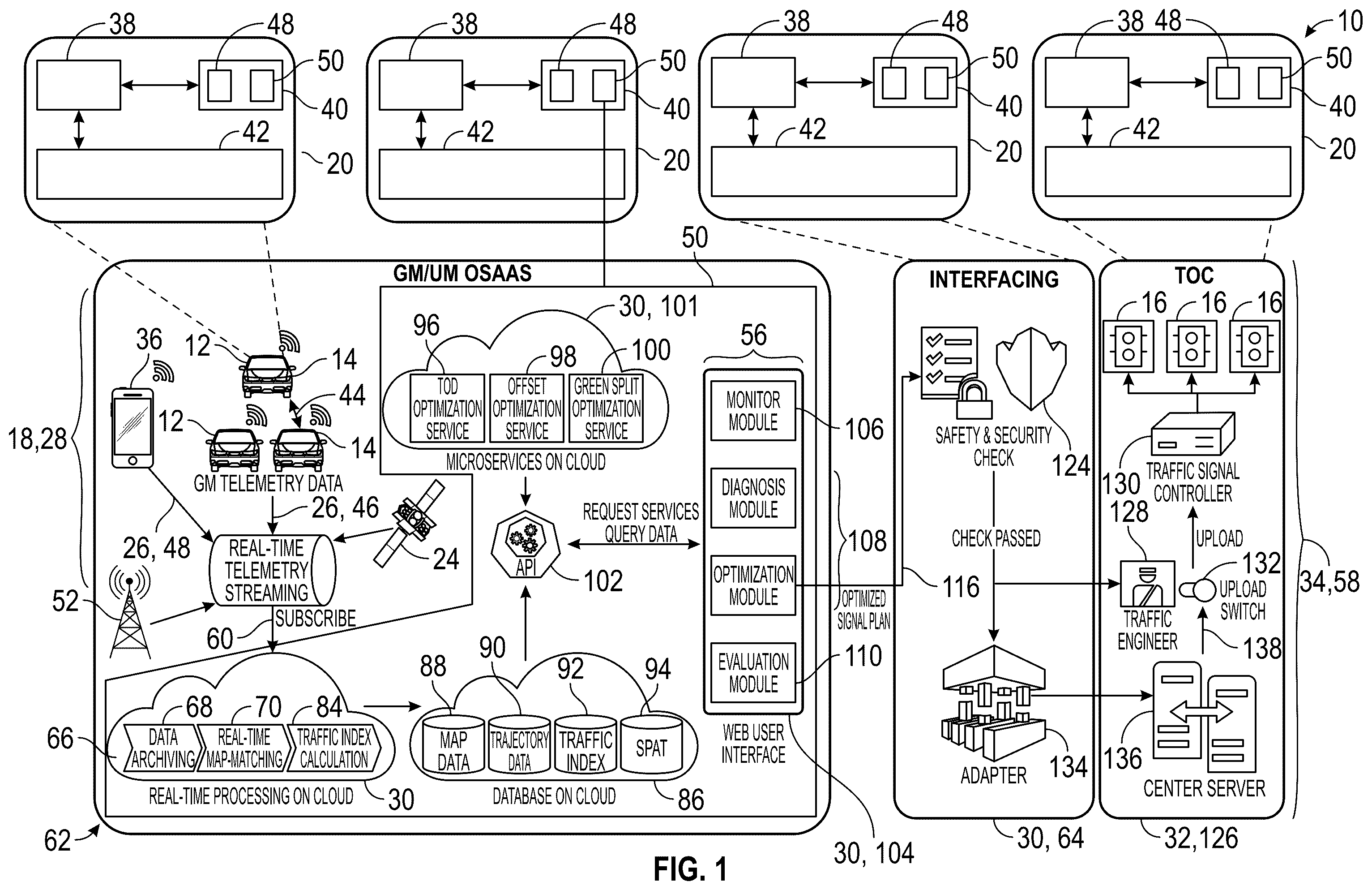 Patent US12367764 Figure 1 – Optimizing traffic signal timing using vehicle telemetry data