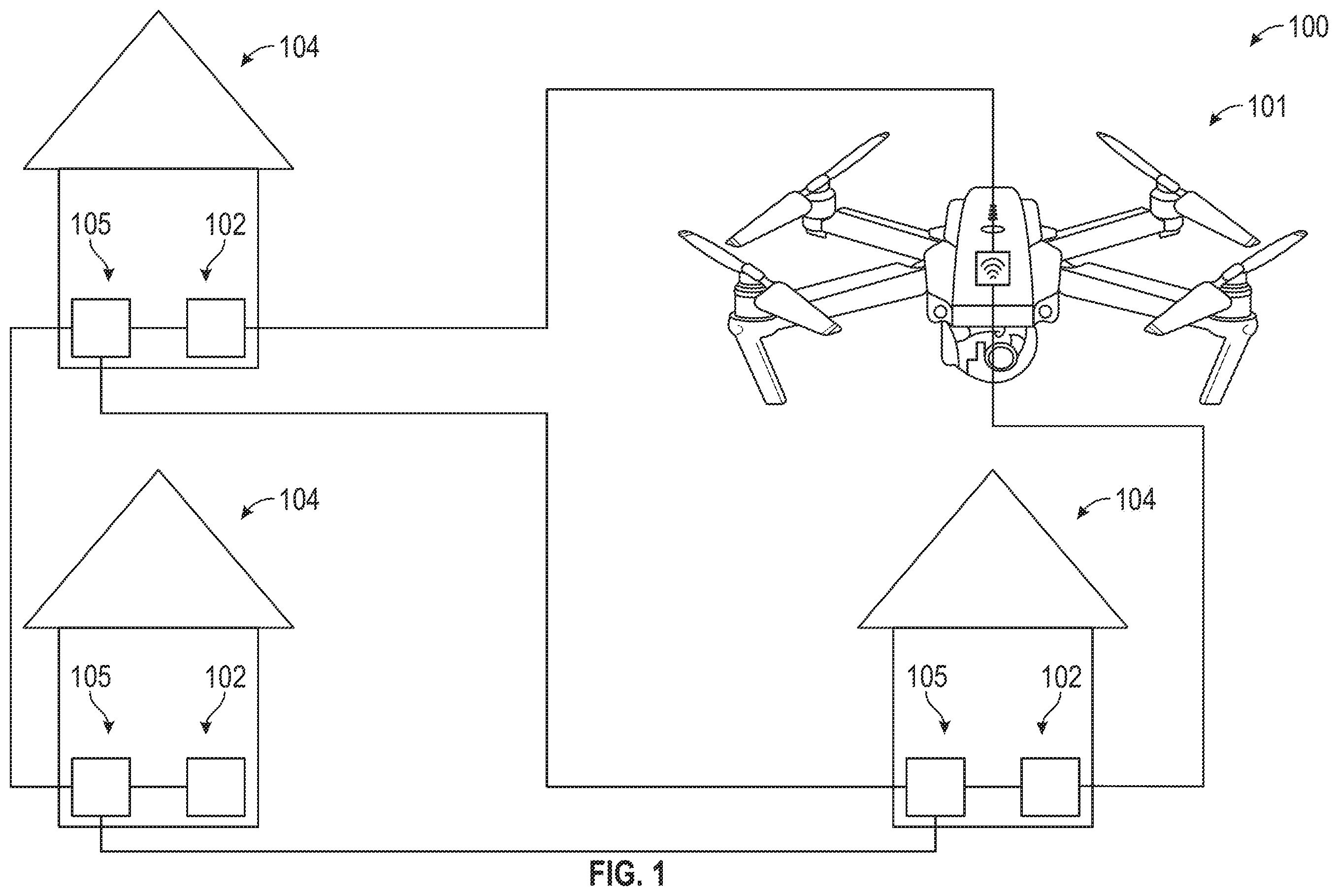 Patent US12367775 Figure 1 – Unmanned aerial vehicle communications system