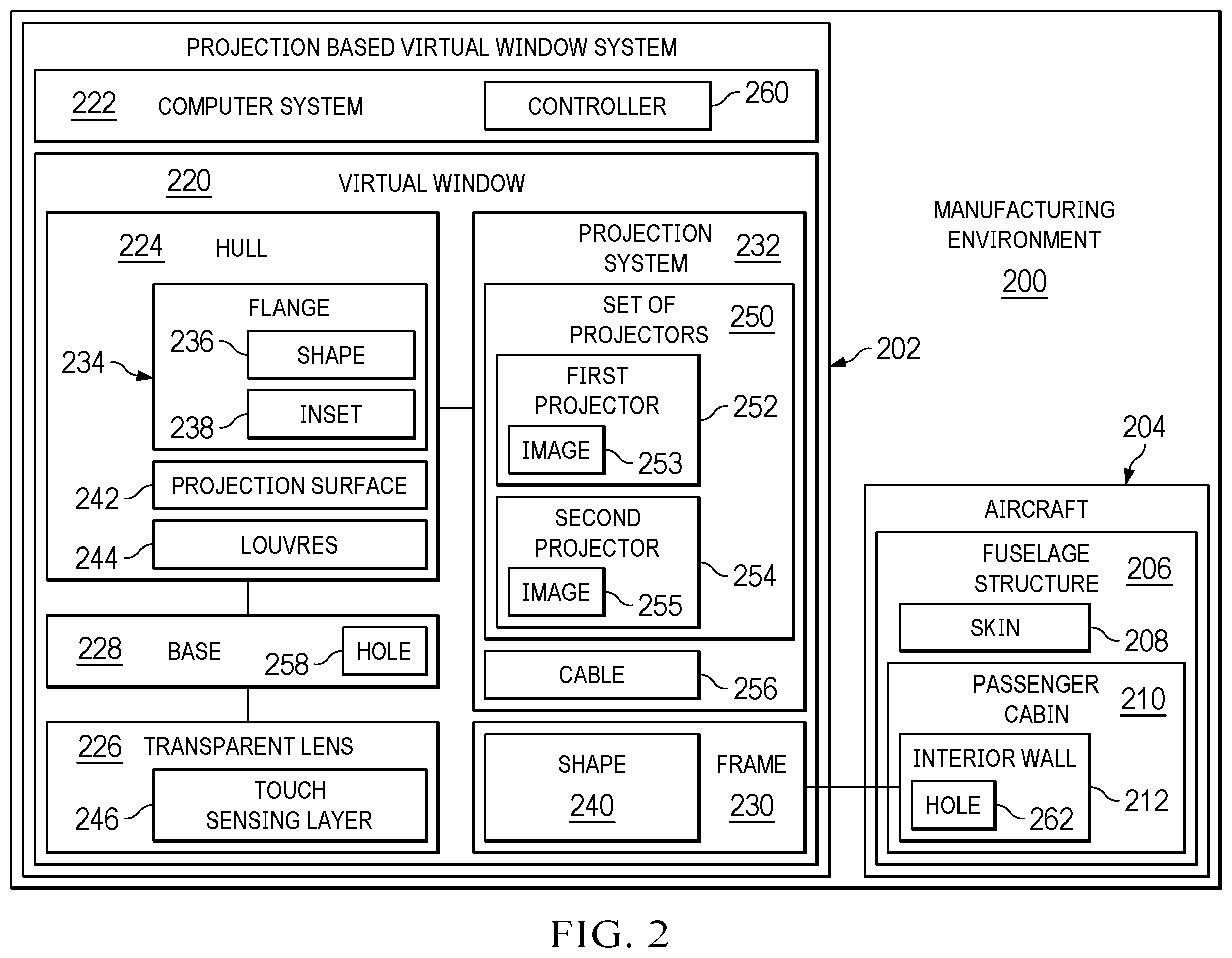 Patent US12367794 Figure 2 – Virtual window for aircraft fuselage