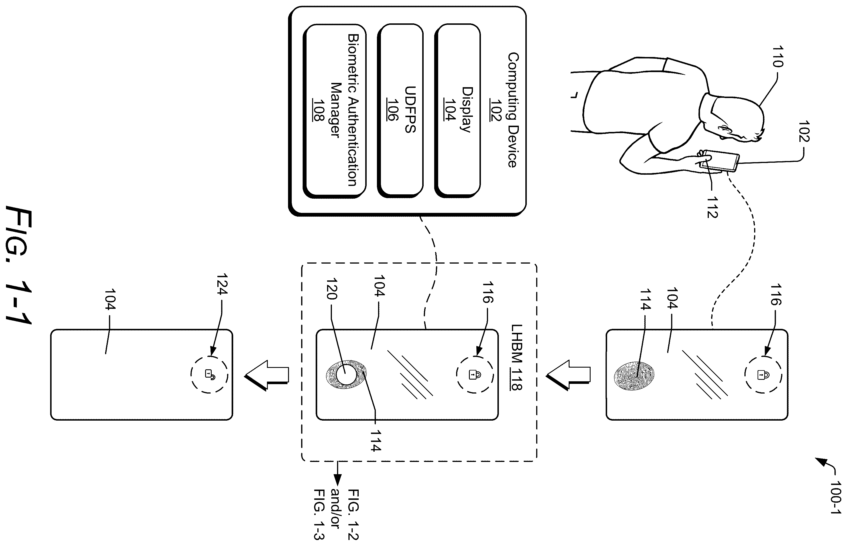 Patent US12367821 Figure 1 – Expediting fingerprint authentication via variable refresh rate control and display luminance compensation
