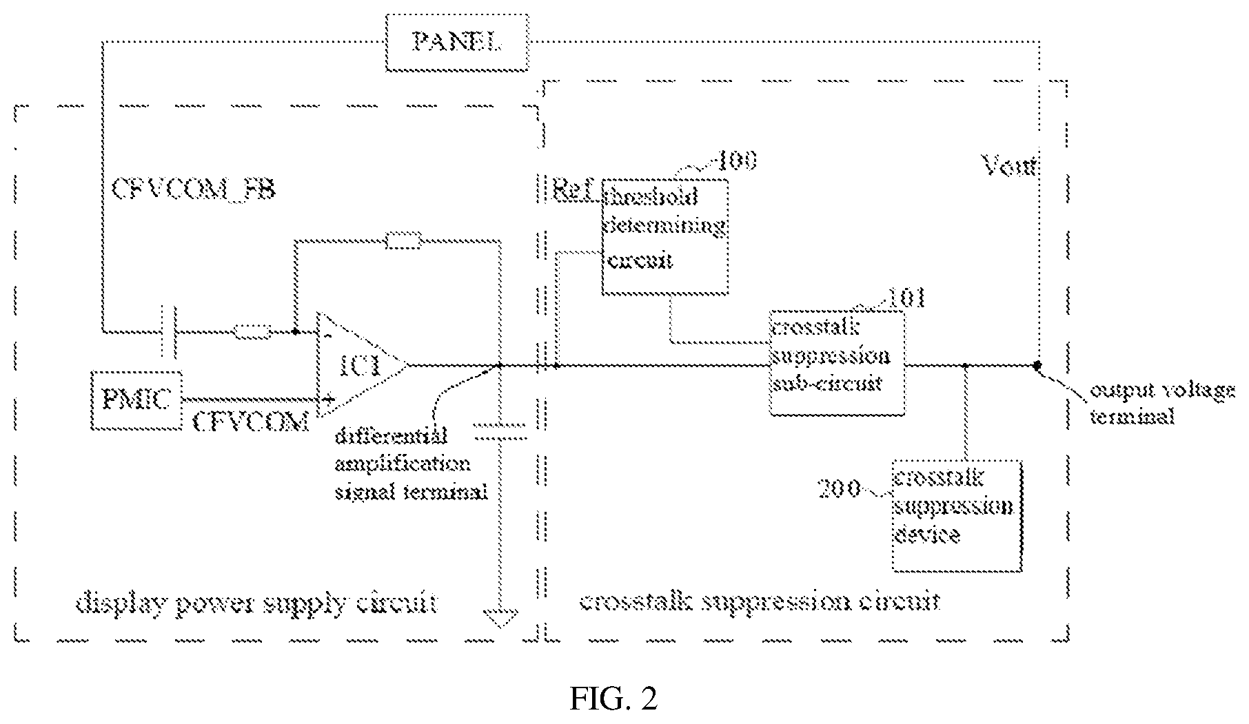 Patent US12367848 Figure 2 – Display panel comprising crosstalk suppression circuit and display device