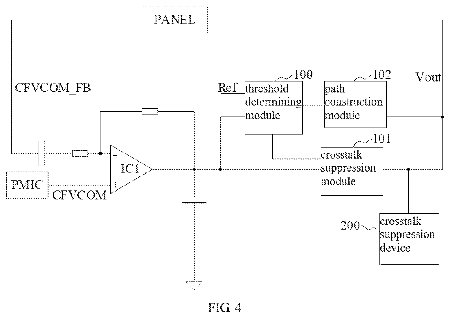 Patent US12367848 Figure 4 – Display panel comprising crosstalk suppression circuit and display device