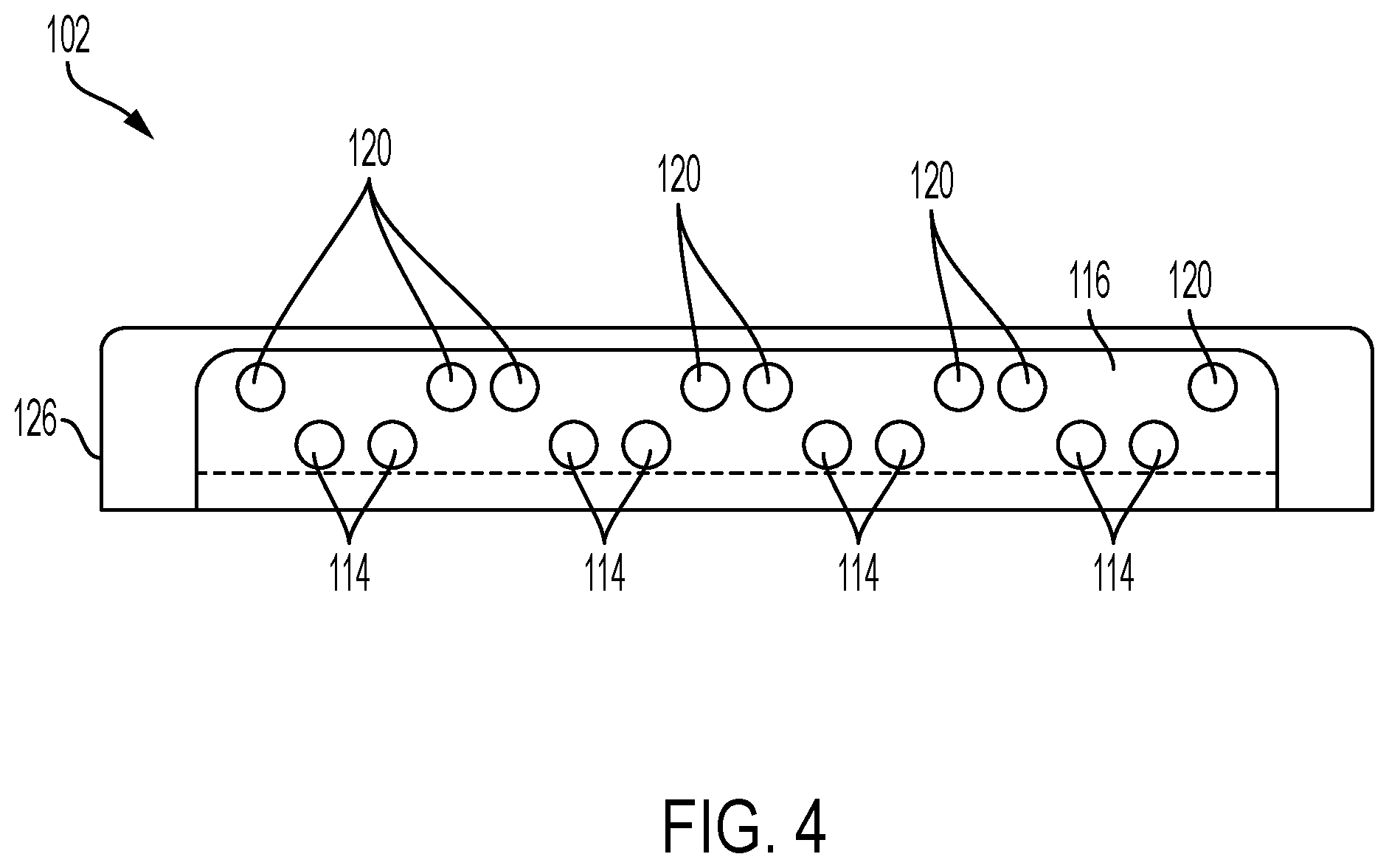 Patent US12367853 Figure 4 – Multi-course stringed instrument bridge assembly