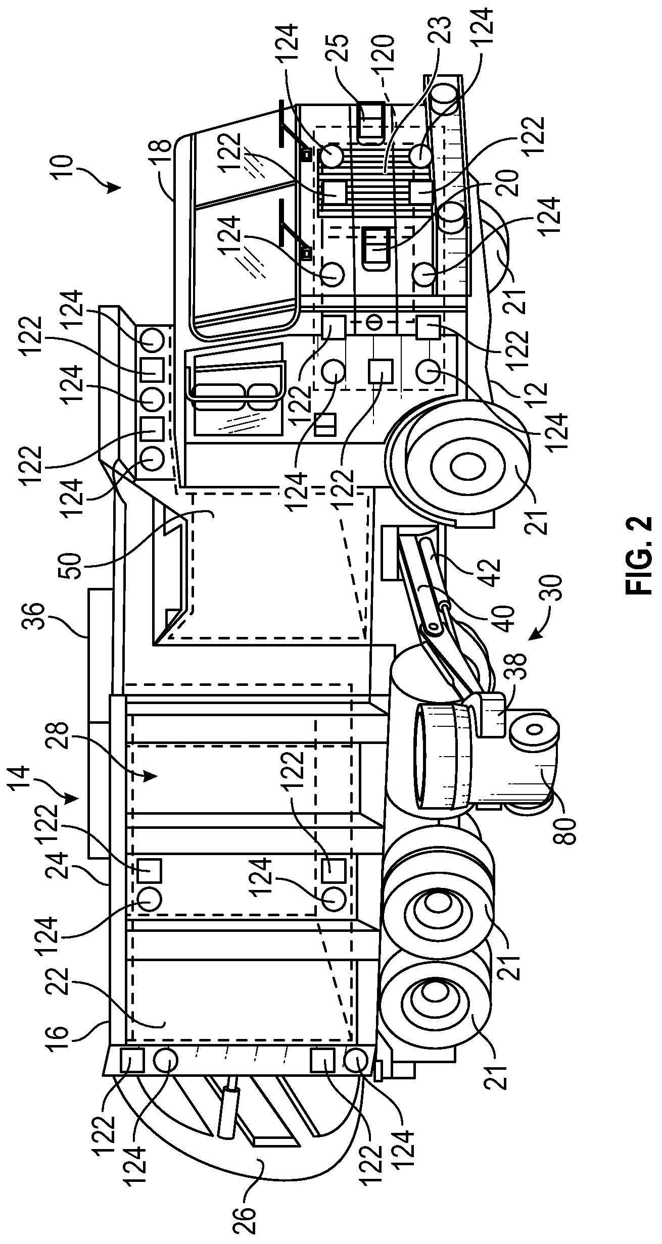 Patent US12367857 Figure 2 – Refuse vehicle with sound management