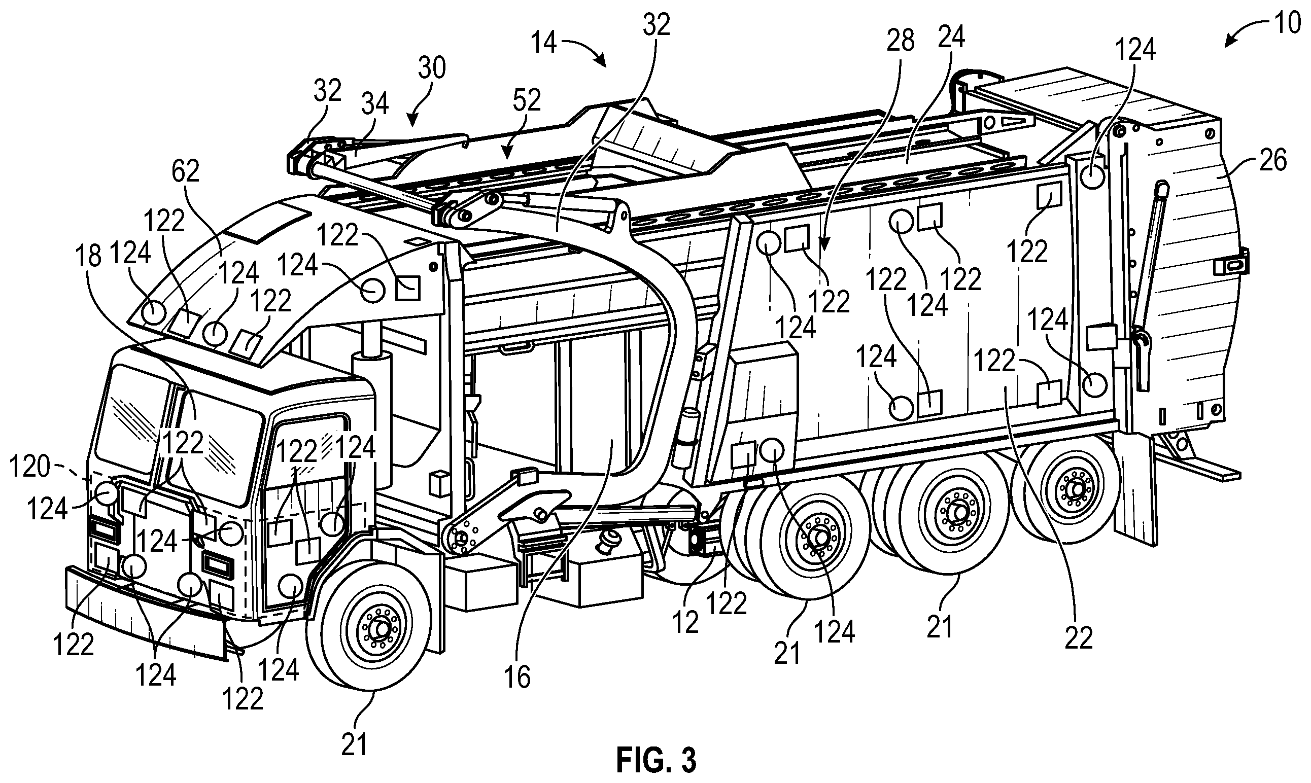 Patent US12367857 Figure 3 – Refuse vehicle with sound management