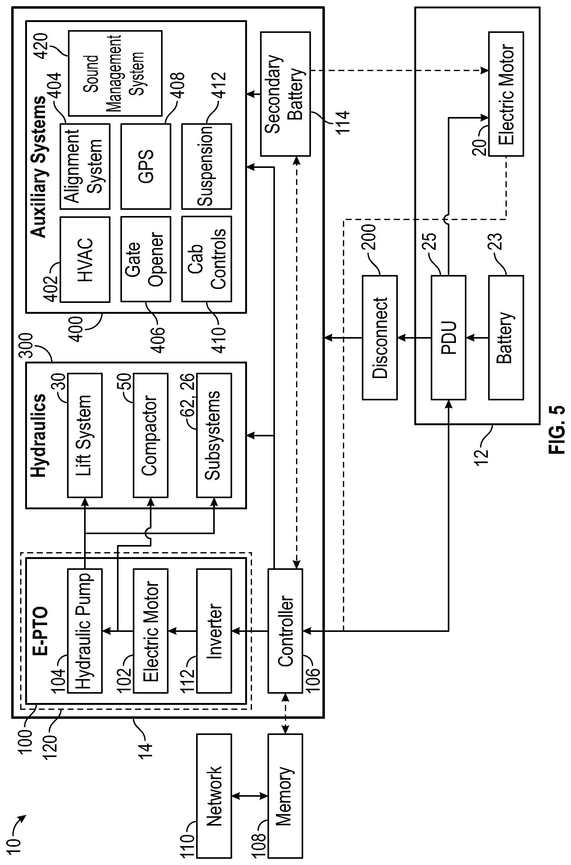 Patent US12367857 Figure 5 – Refuse vehicle with sound management