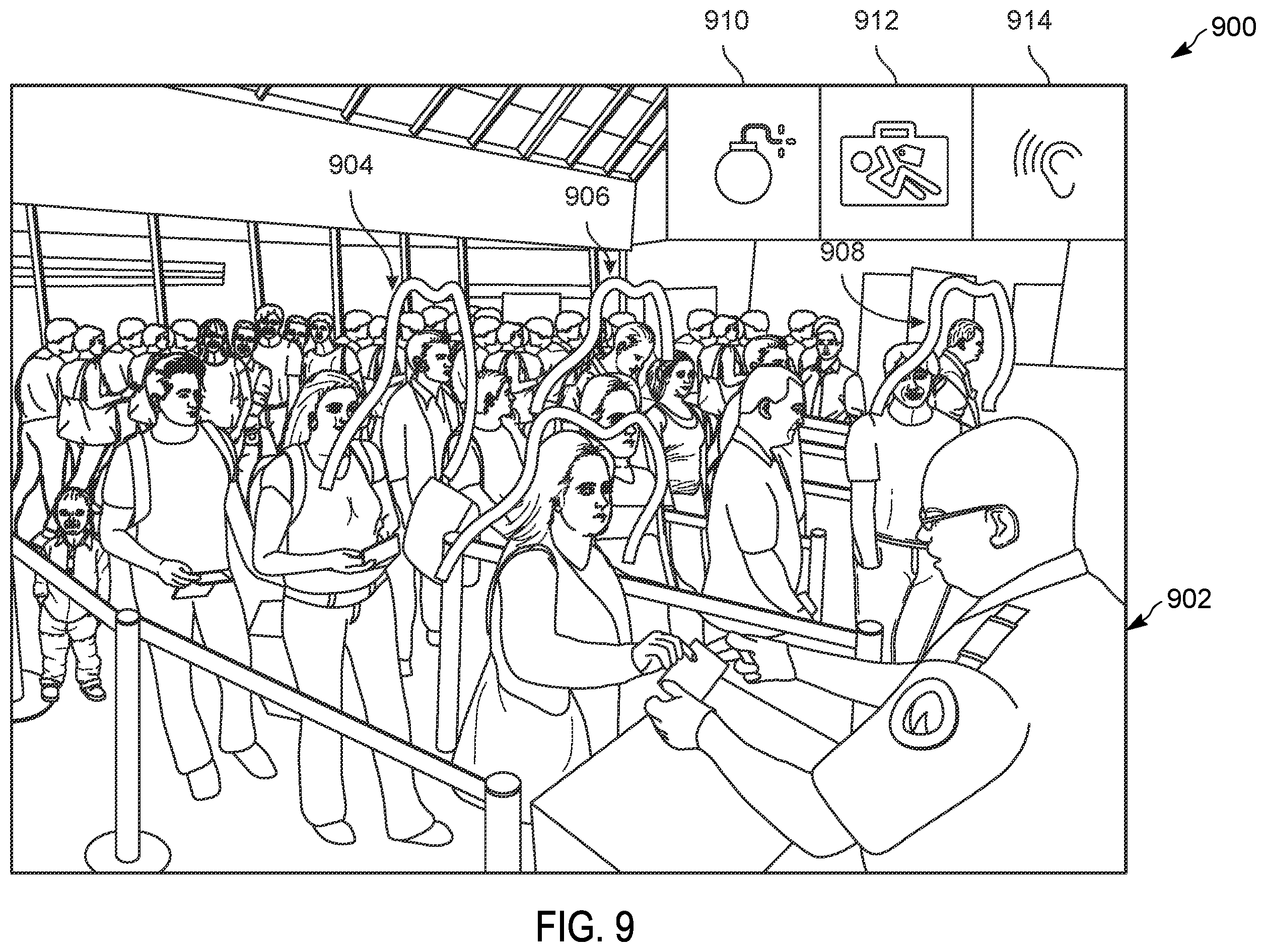 Patent US12367871 Figure 8 – Automated detection and tracking of conversations of interest in crowded areas