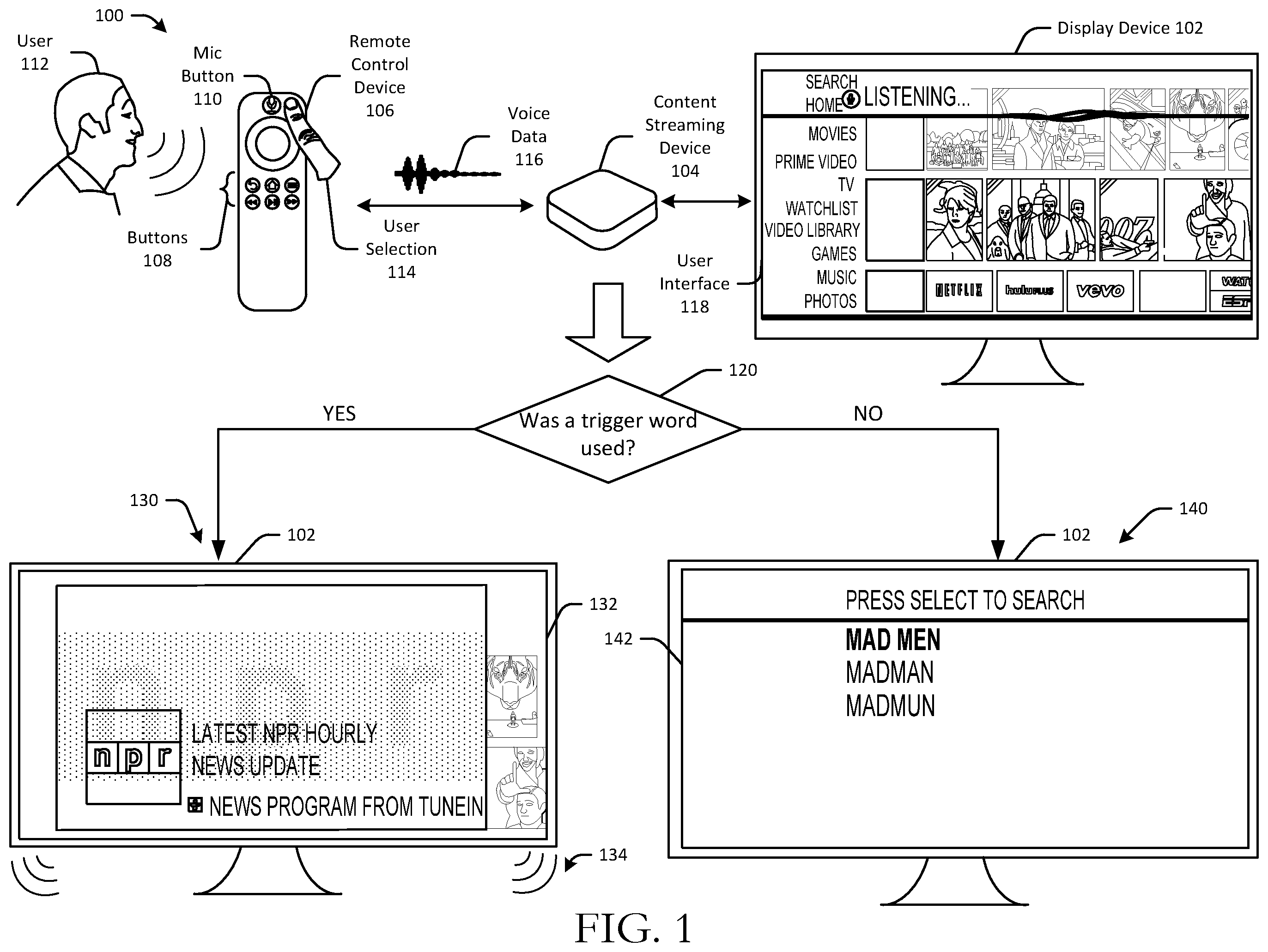 Patent US12367878 Figure 1 – Dynamic voice search transitioning