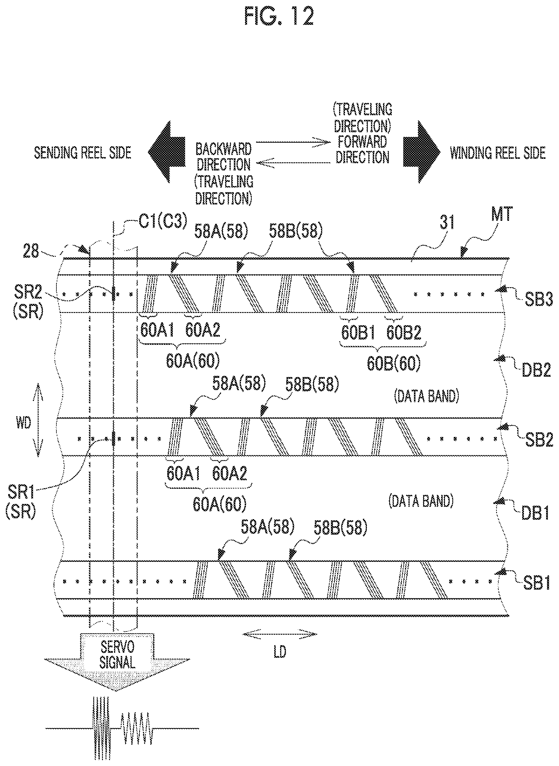 Patent US12367897 Figure 12 – Servo pattern recording device, magnetic tape, magnetic tape cartridge, magnetic tape drive, magnetic tape system, detection device, servo pattern recording method, and manufacturing method of magnetic tape