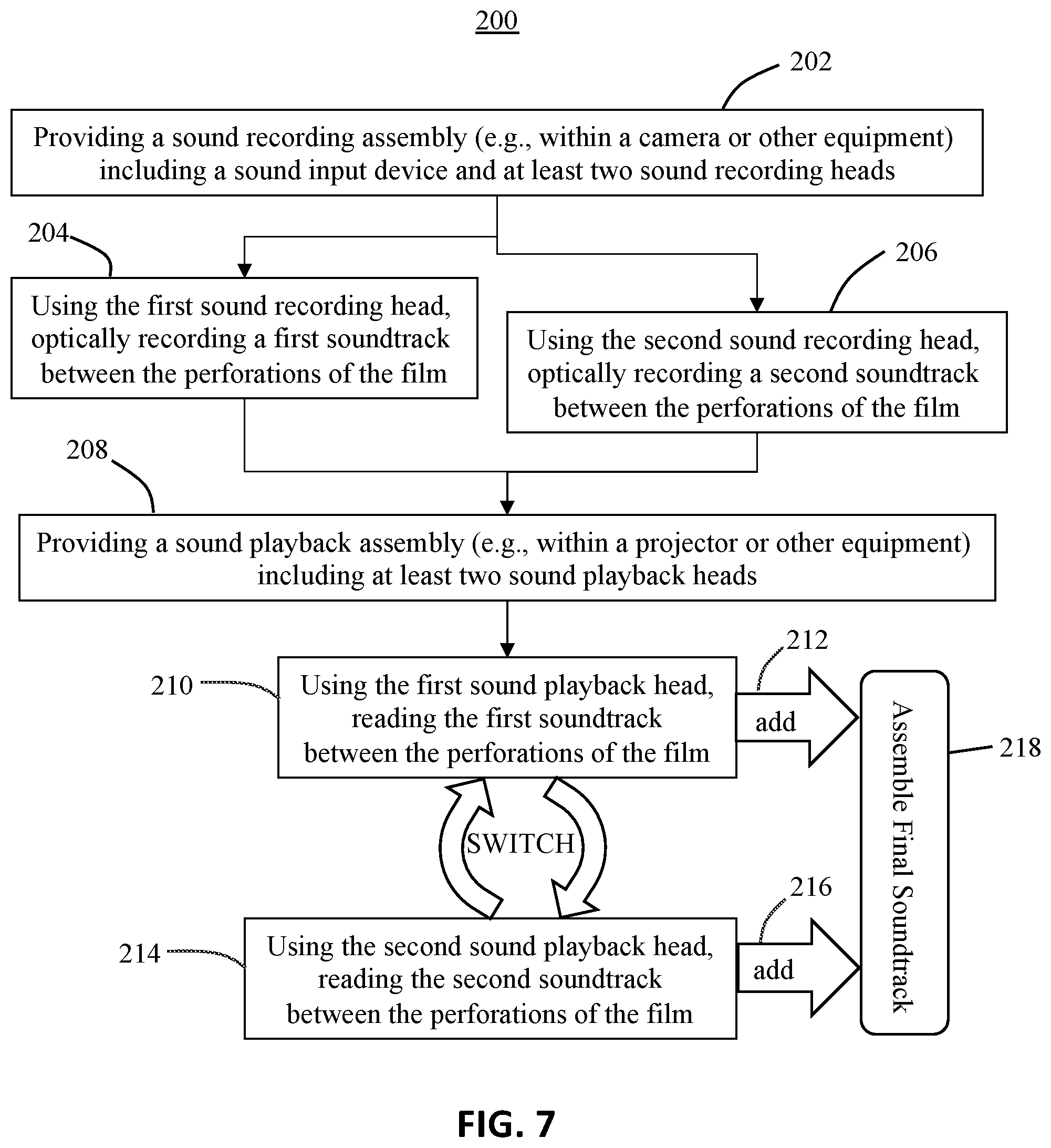 Patent US12367907 Figure 7 – Hopscotch soundtrack recording and playback system and method for a motion picture film