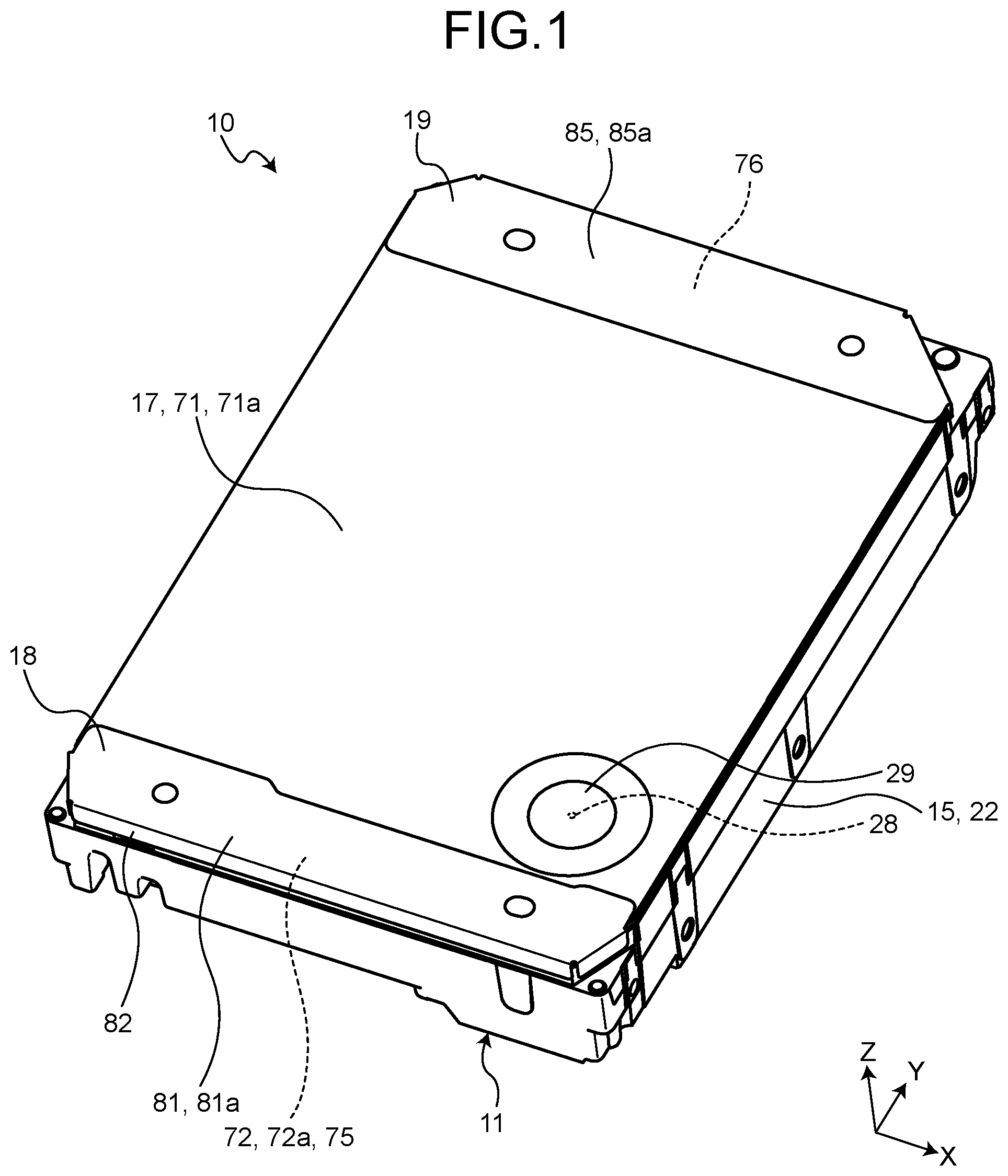 Patent US12367908 Figure 1 – Disk device with cover damping configuration