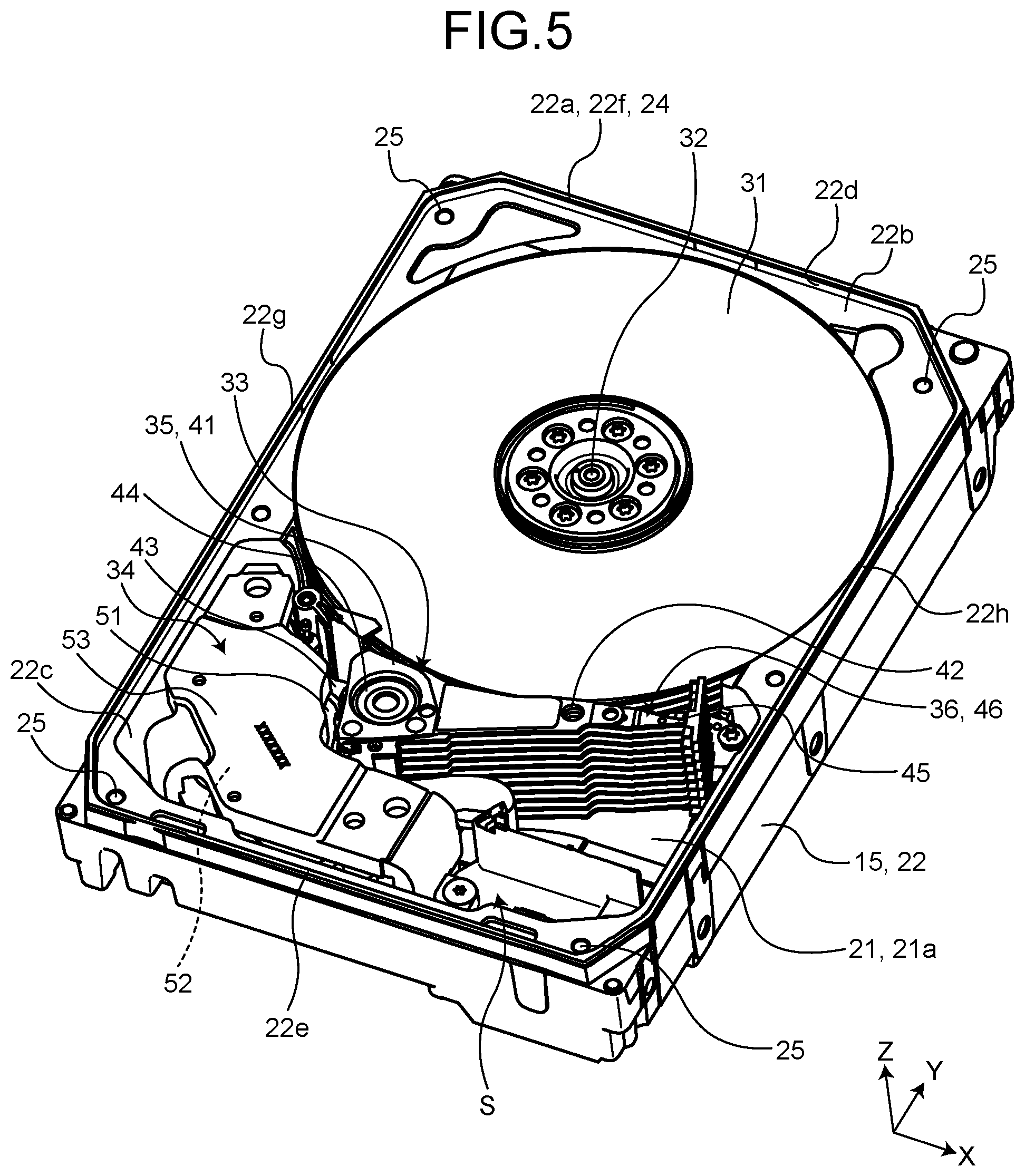 Patent US12367908 Figure 5 – Disk device with cover damping configuration