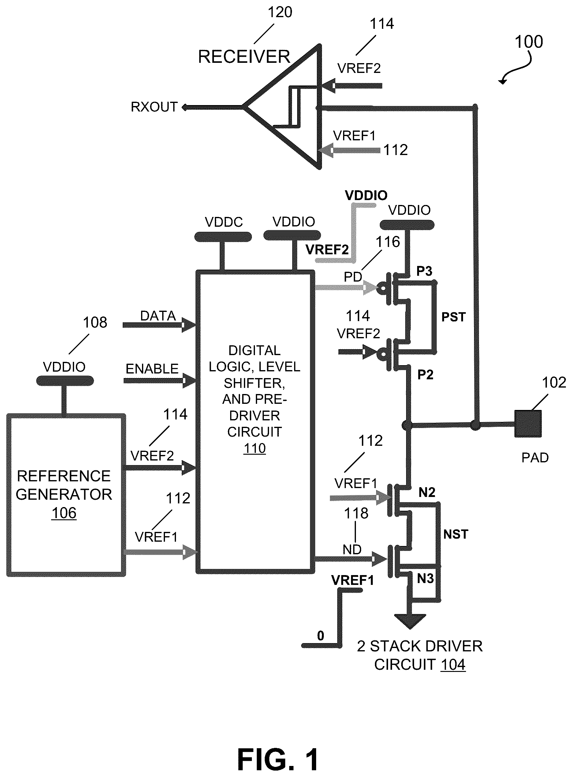 Patent US12367911 Figure 1 – Dynamic gate control signal supply voltage generation in electronic circuits