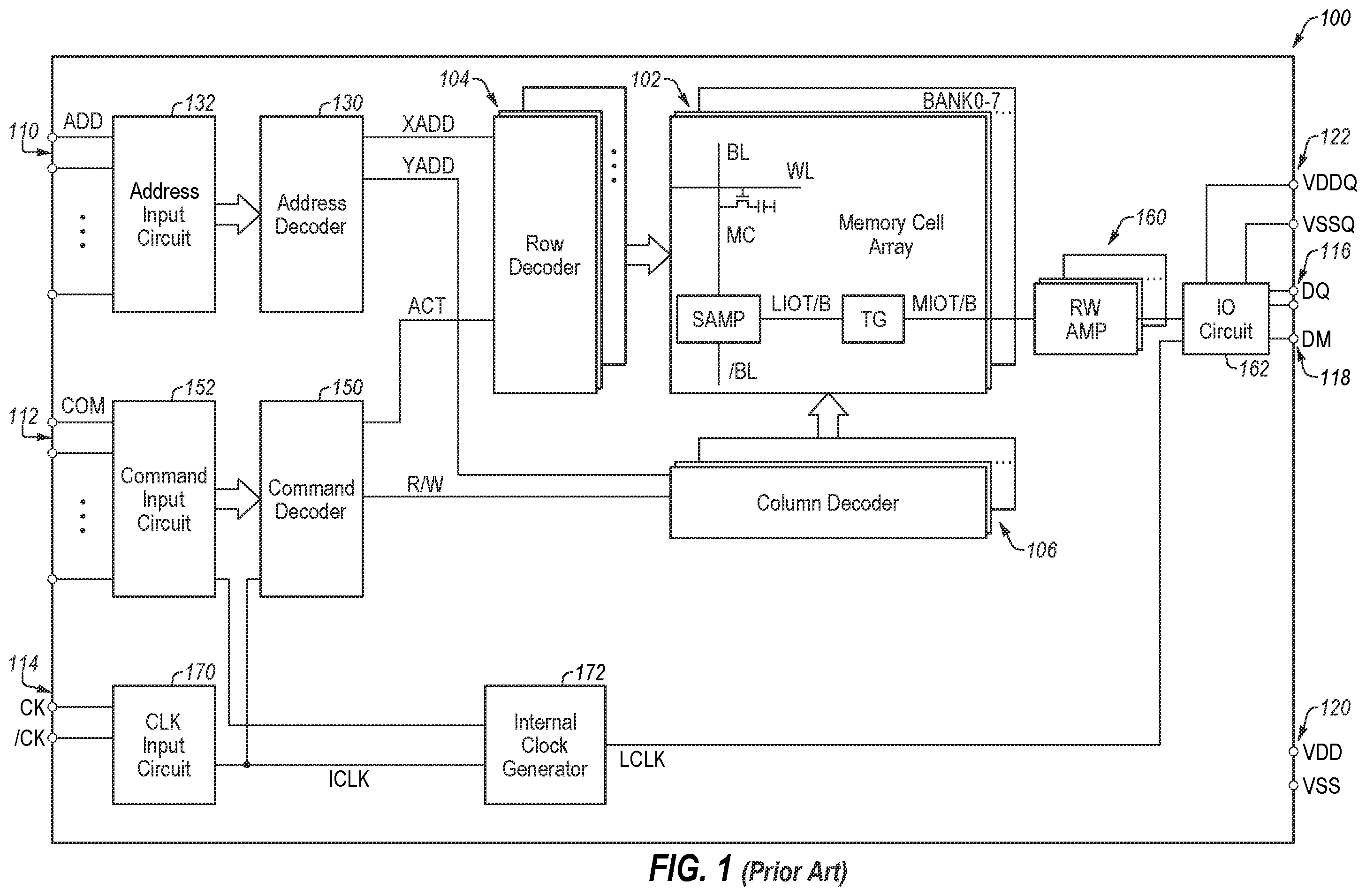 Patent US12367919 Figure 1 – Word line driver circuitry including shared driver gates, and associated methods, devices, and systems