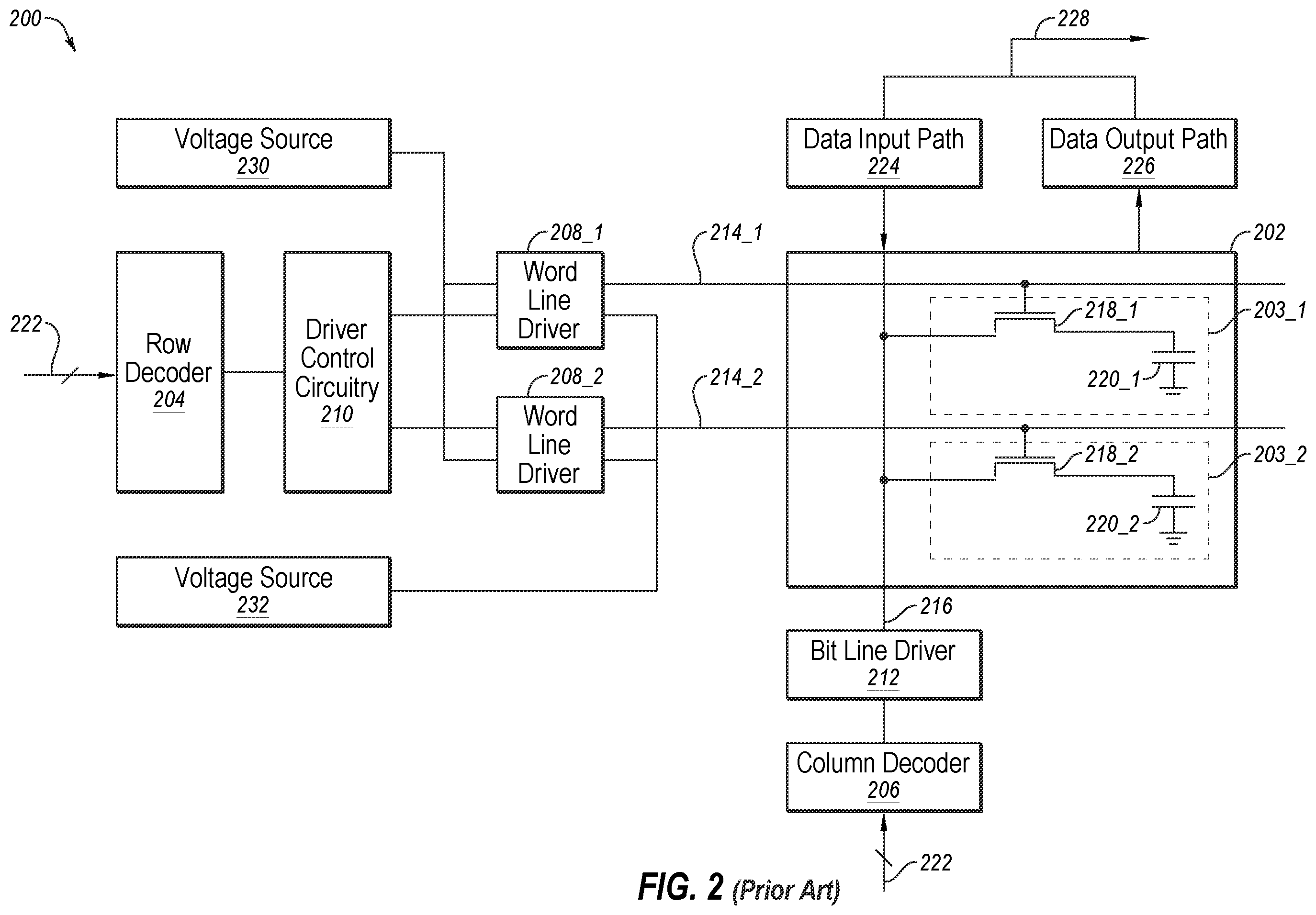 Patent US12367919 Figure 2 – Word line driver circuitry including shared driver gates, and associated methods, devices, and systems
