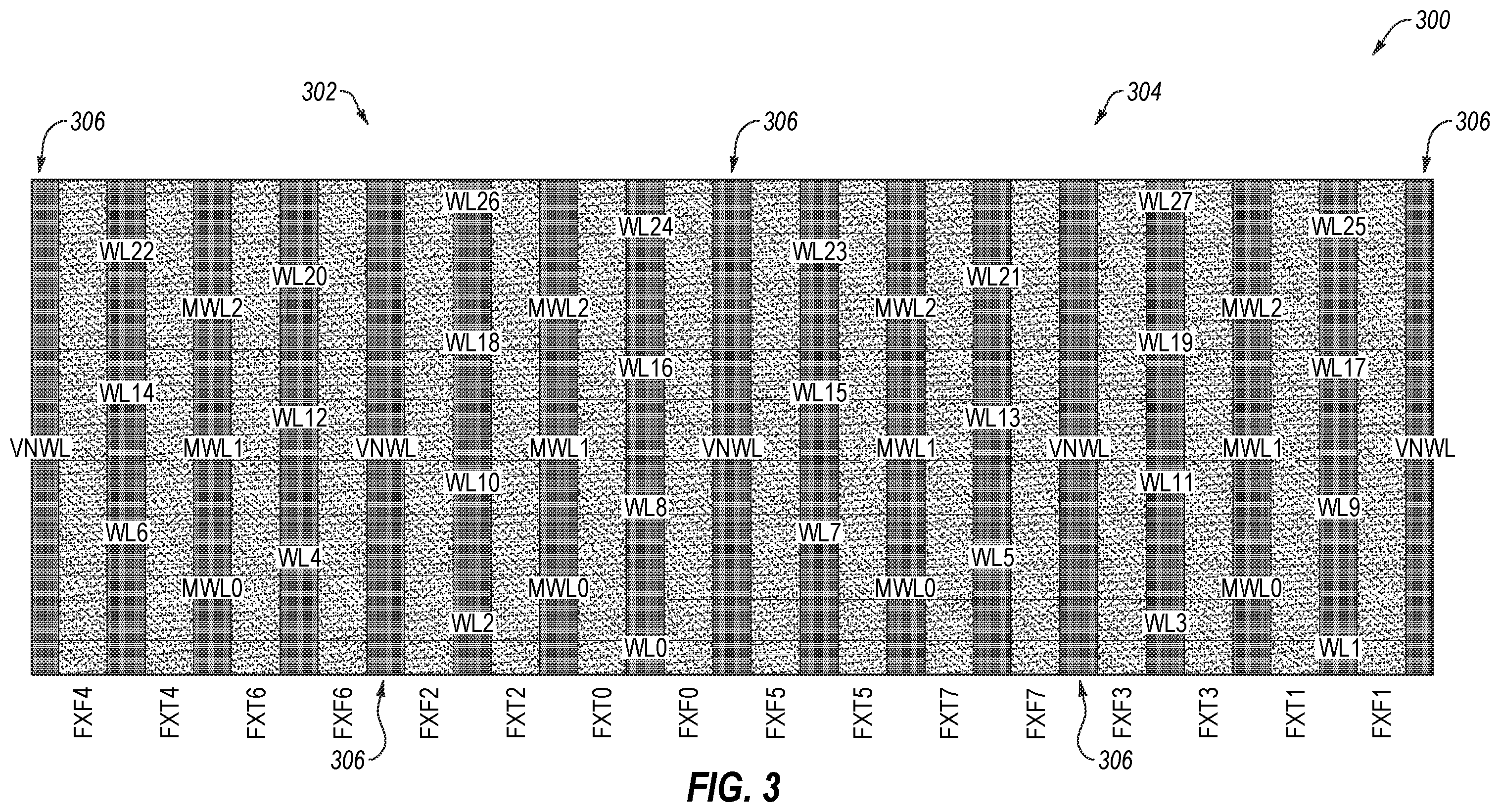 Patent US12367919 Figure 3 – Word line driver circuitry including shared driver gates, and associated methods, devices, and systems