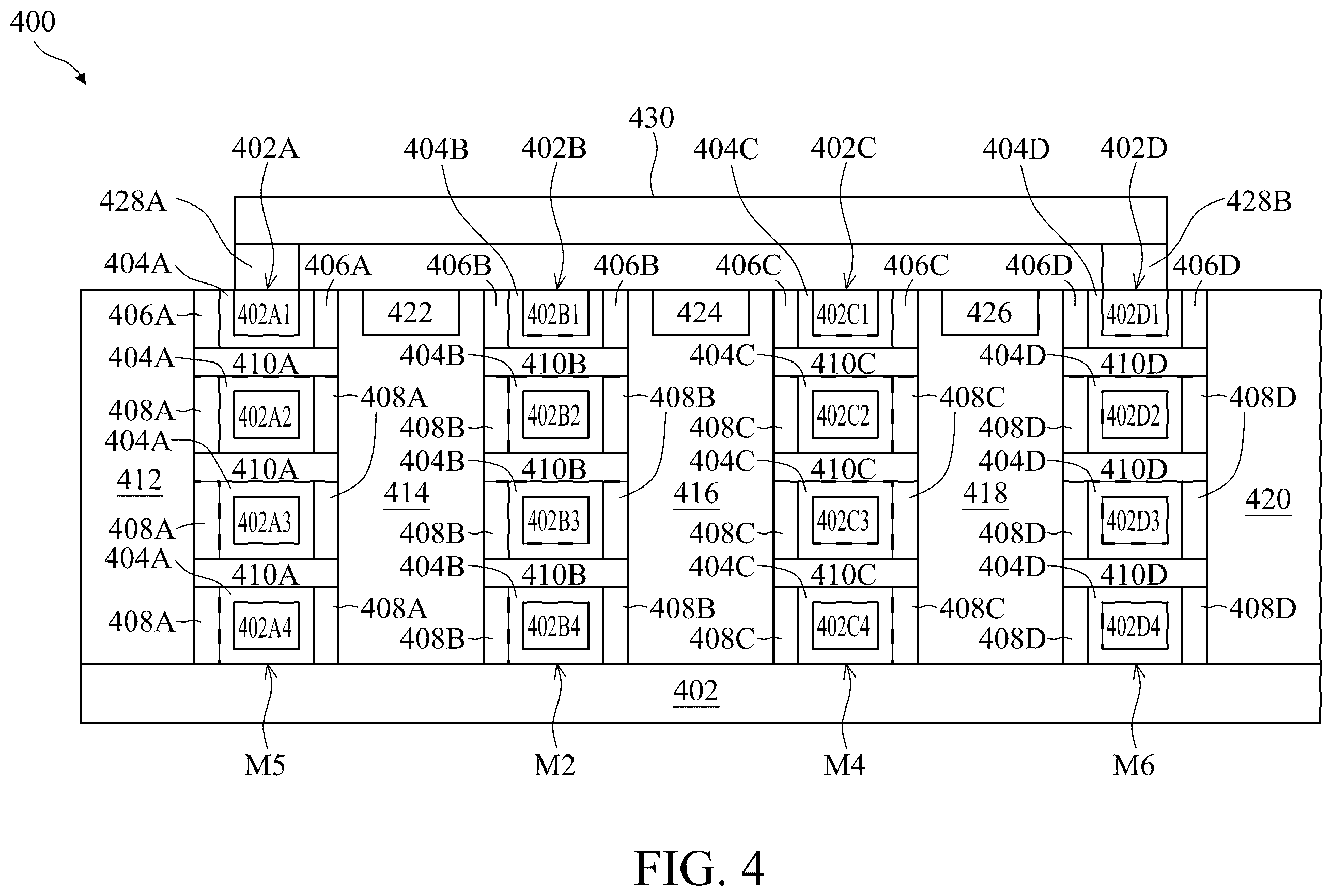 Patent US12367924 Figure 4 – SRAM design with four-poly-pitch