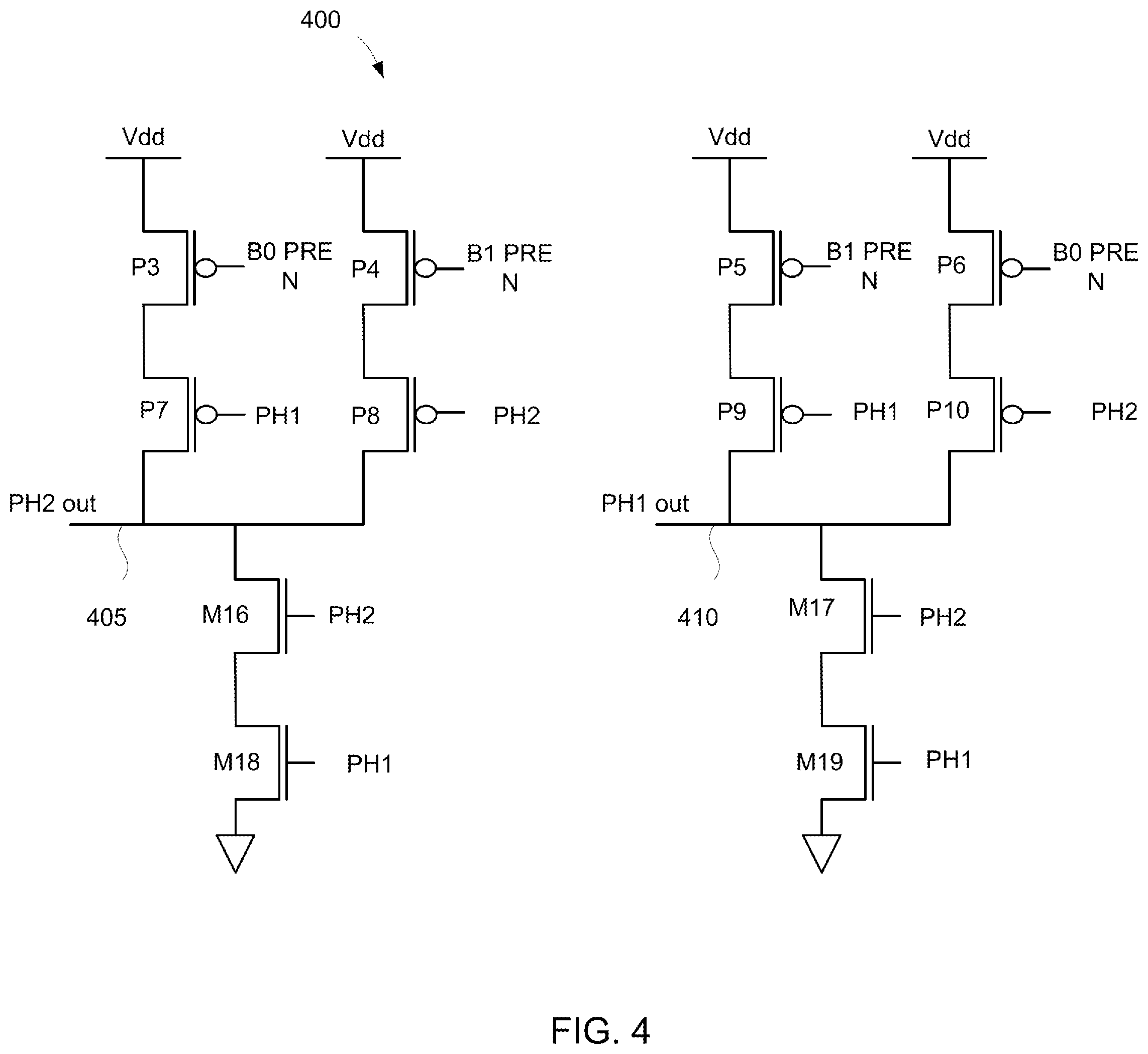Patent US12367927 Figure 4 – Pseudo-differential de-glitch sense amplifier