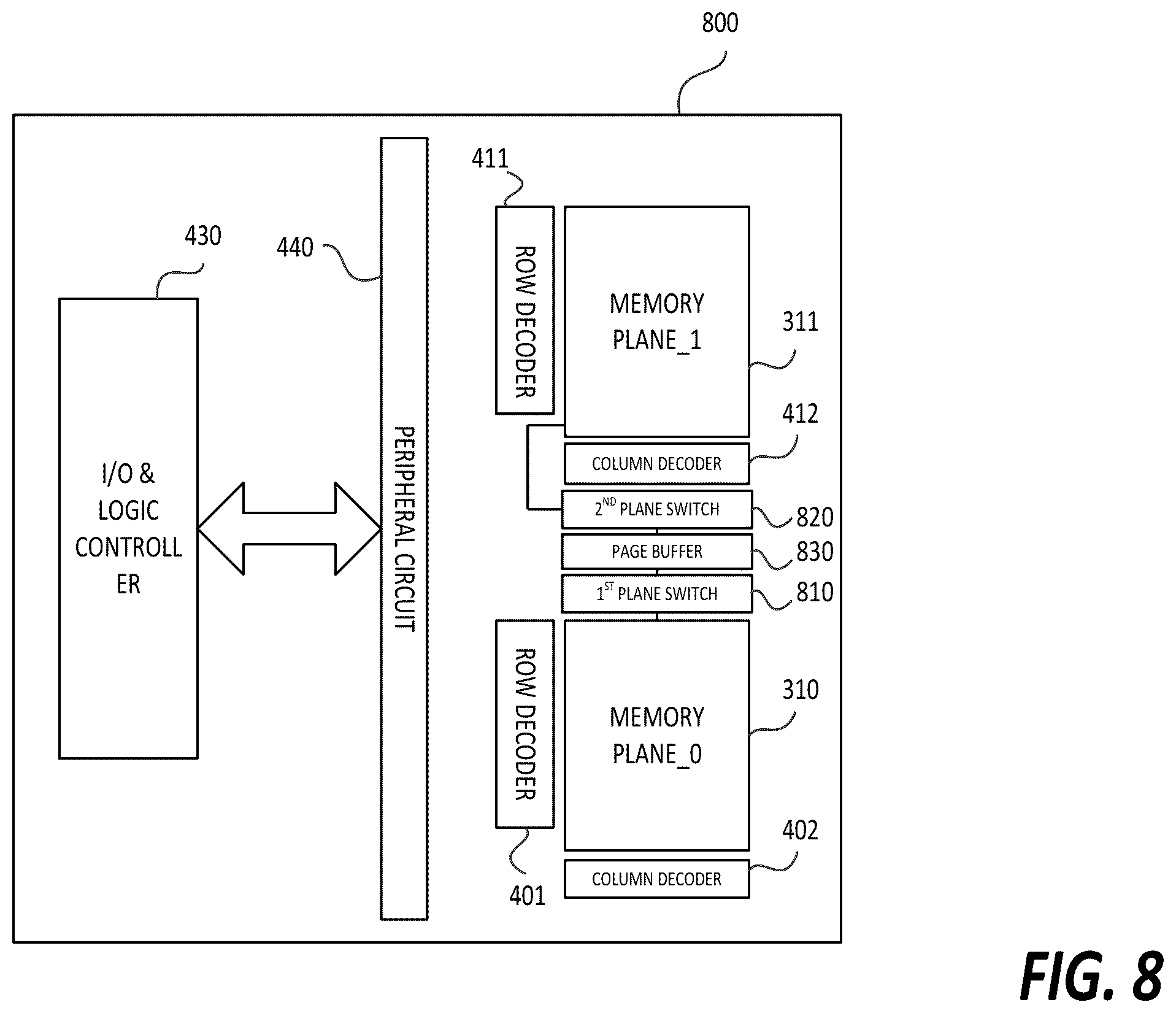 Patent US12367936 Figure 8 – Page buffer circuit with bit line select transistor