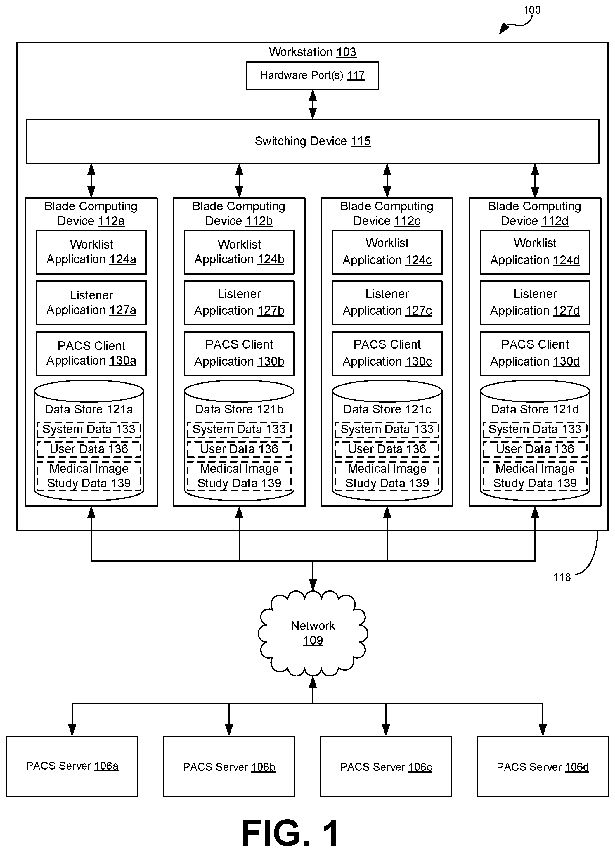 Patent US12367965 Figure 1 – Workstation integrating multiple distinct computing systems
