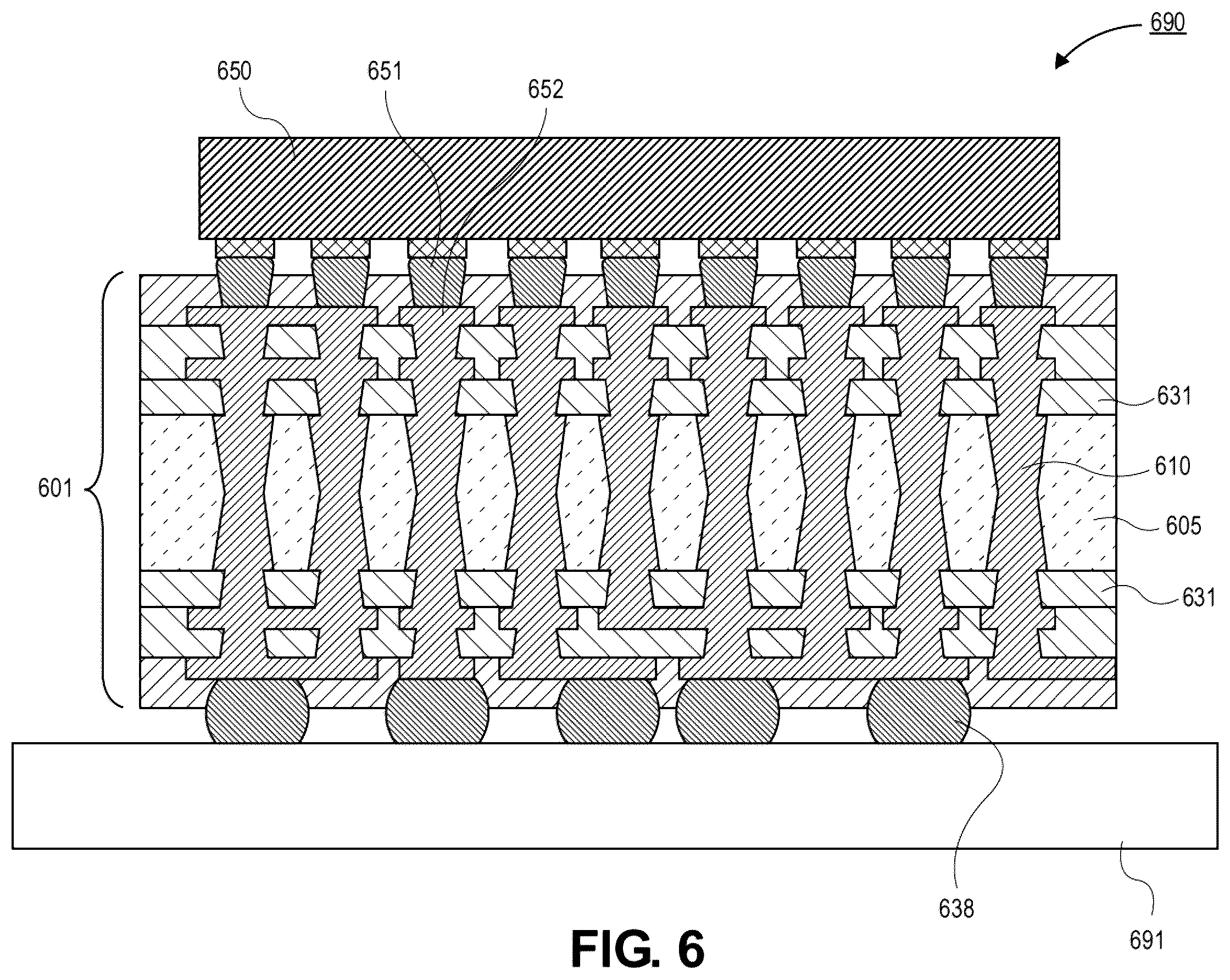 Patent US12368091 Figure 10 – Package substrate with glass core having vertical power planes for improved power delivery