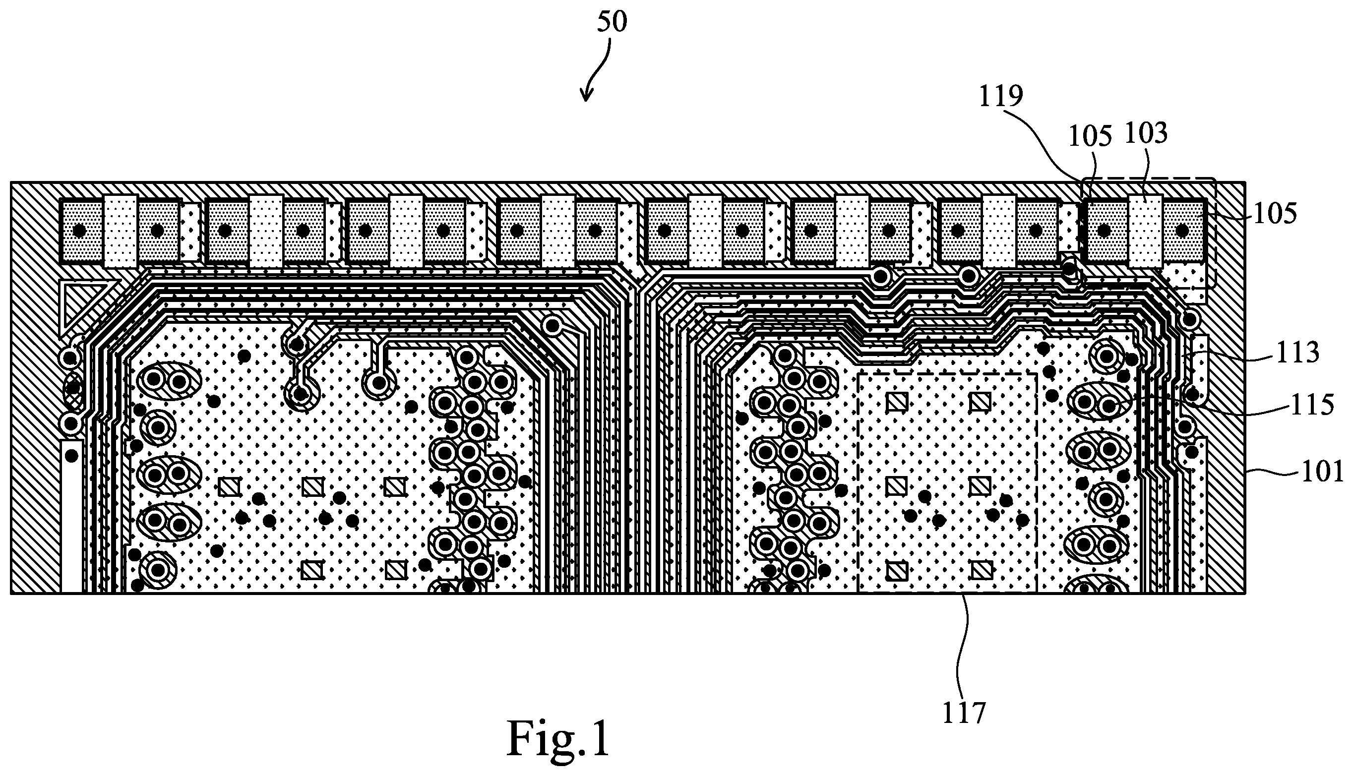 Patent US12368092 Figure 1 – Package substrate insulation opening design