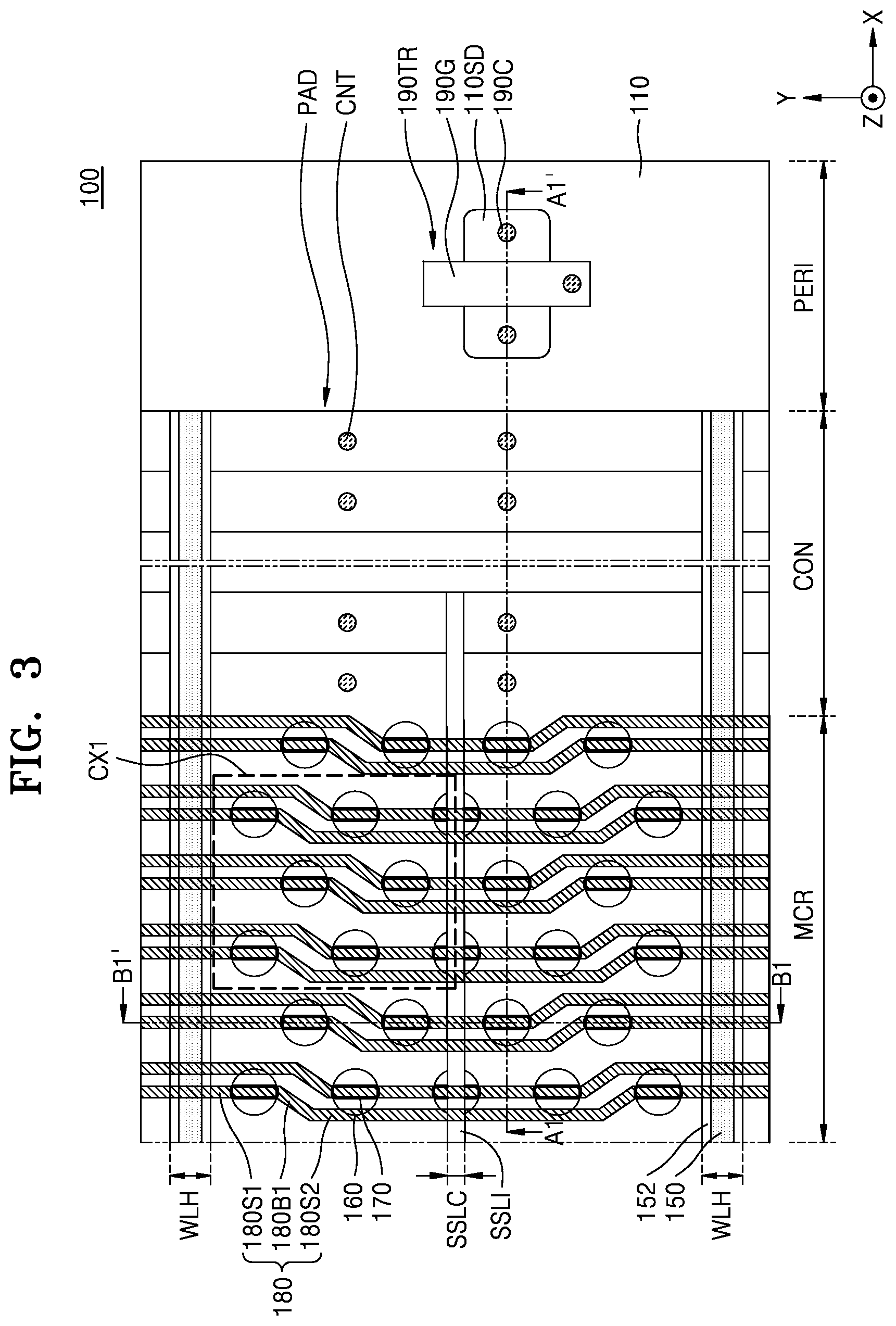 Patent US12368099 Figure 3 – Semiconductor device and electronic system including the same
