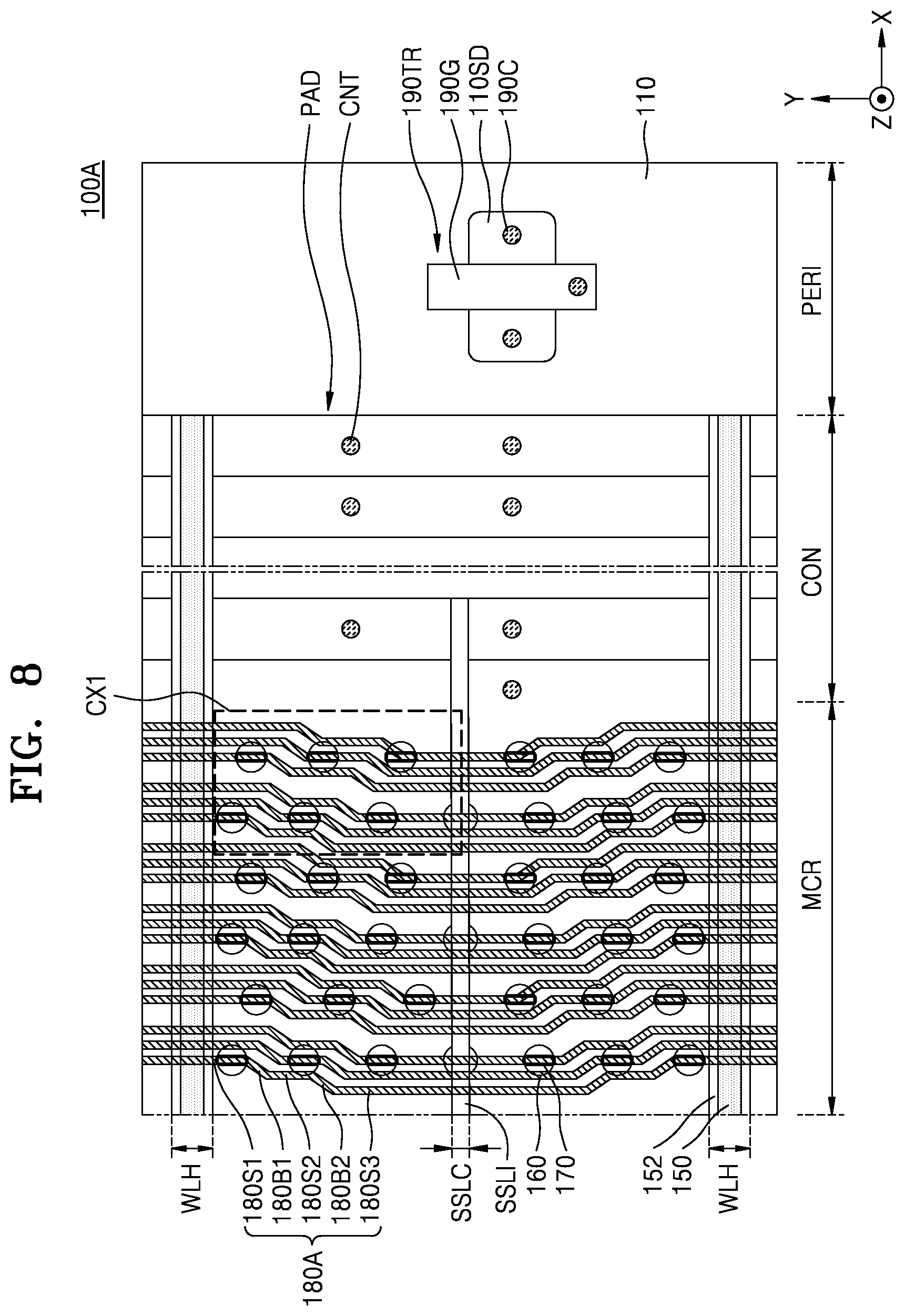 Patent US12368099 Figure 8 – Semiconductor device and electronic system including the same