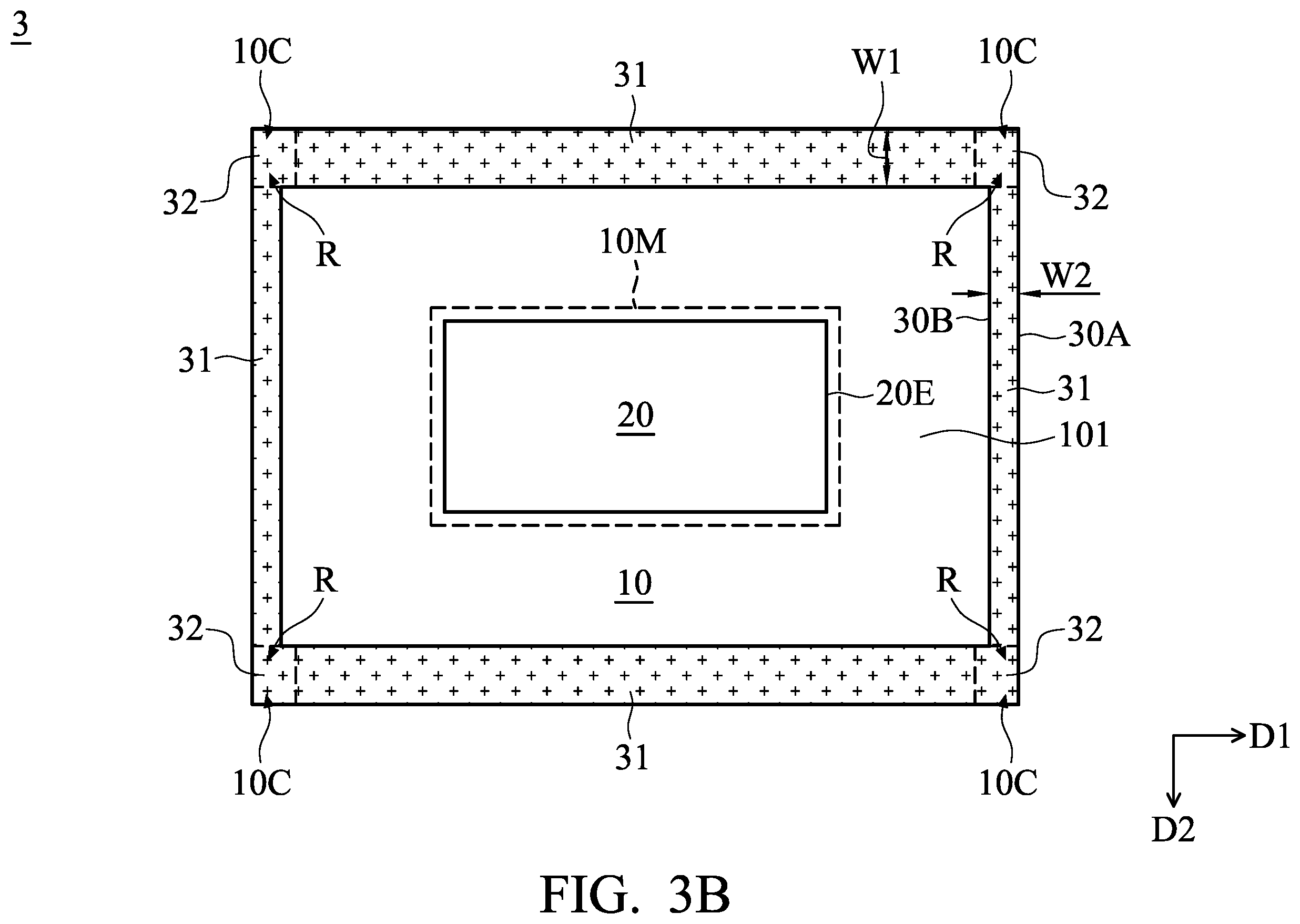 Patent US12368114 Figure 4 – Semiconductor device package having warpage control and method of forming the same