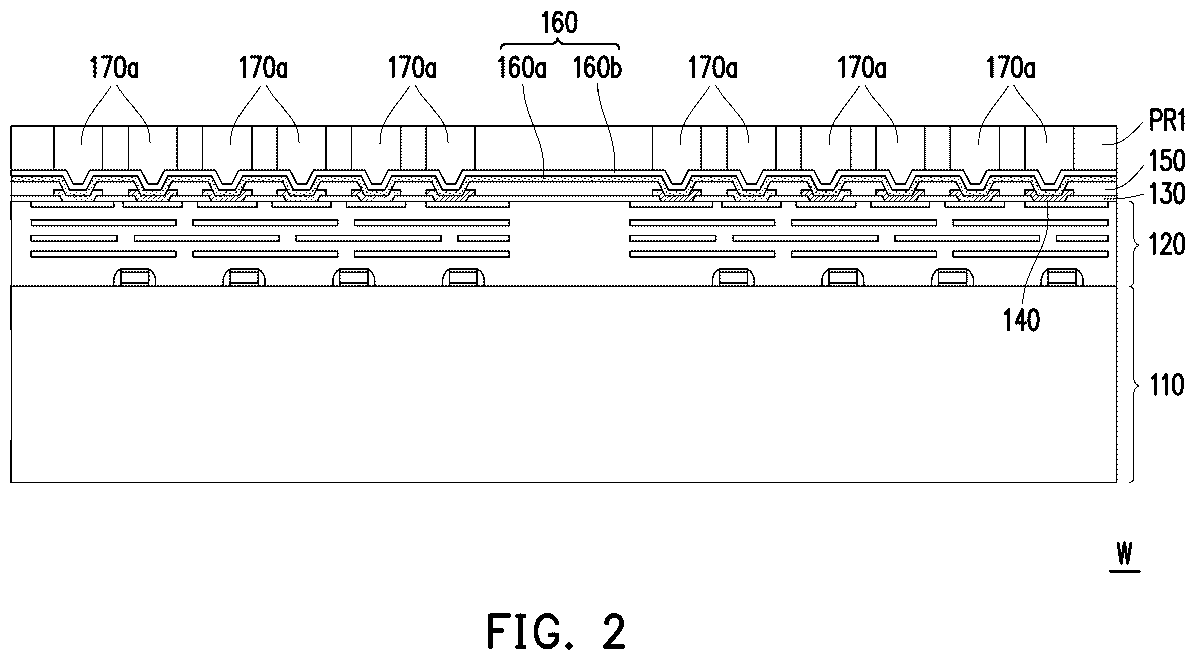 Patent US12368123 Figure 2 – Package structure including stacked pillar portions and method for fabricating the same