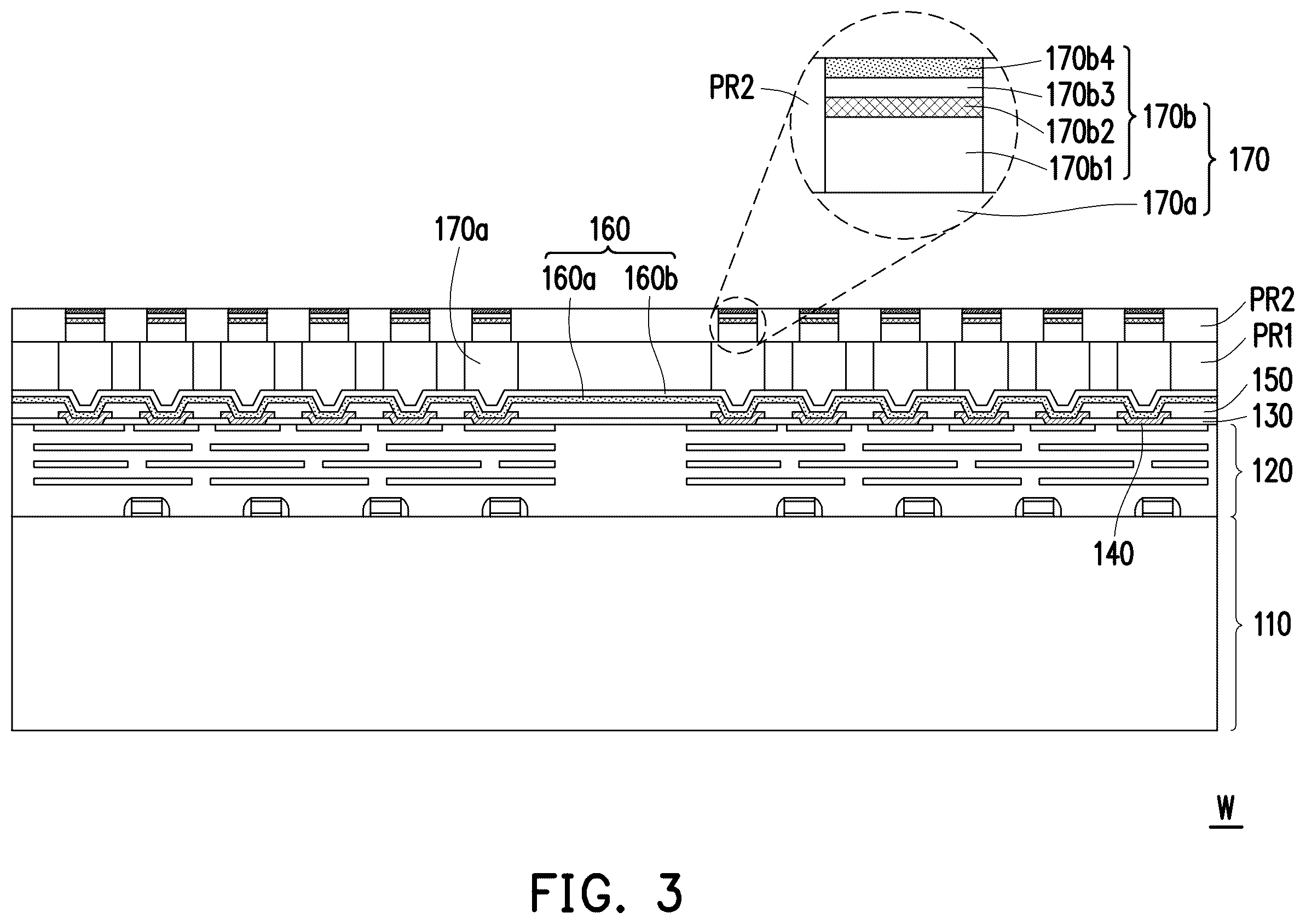 Patent US12368123 Figure 3 – Package structure including stacked pillar portions and method for fabricating the same