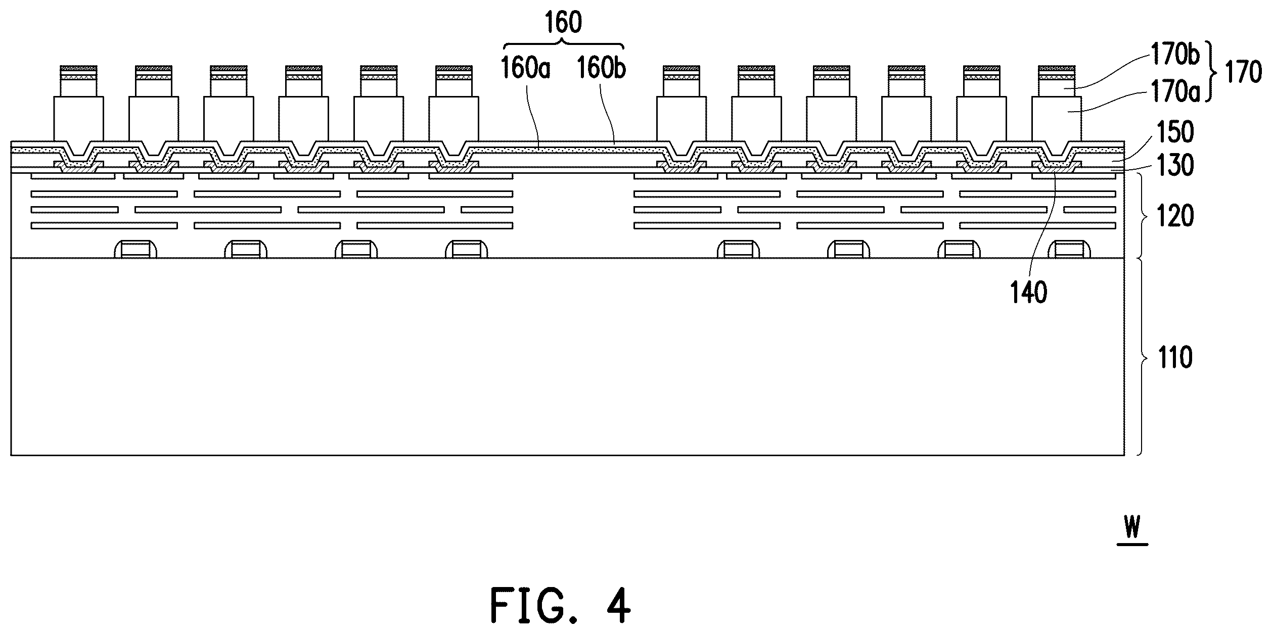 Patent US12368123 Figure 4 – Package structure including stacked pillar portions and method for fabricating the same