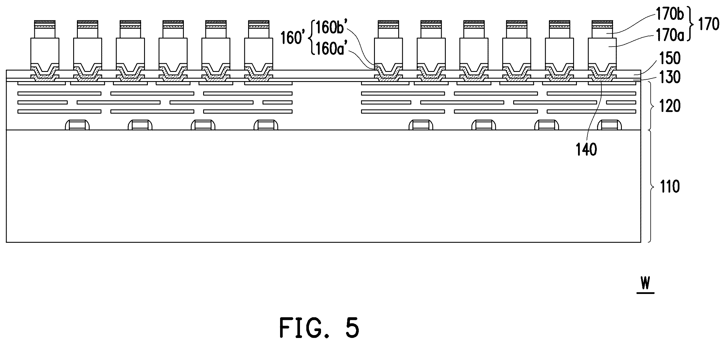 Patent US12368123 Figure 5 – Package structure including stacked pillar portions and method for fabricating the same