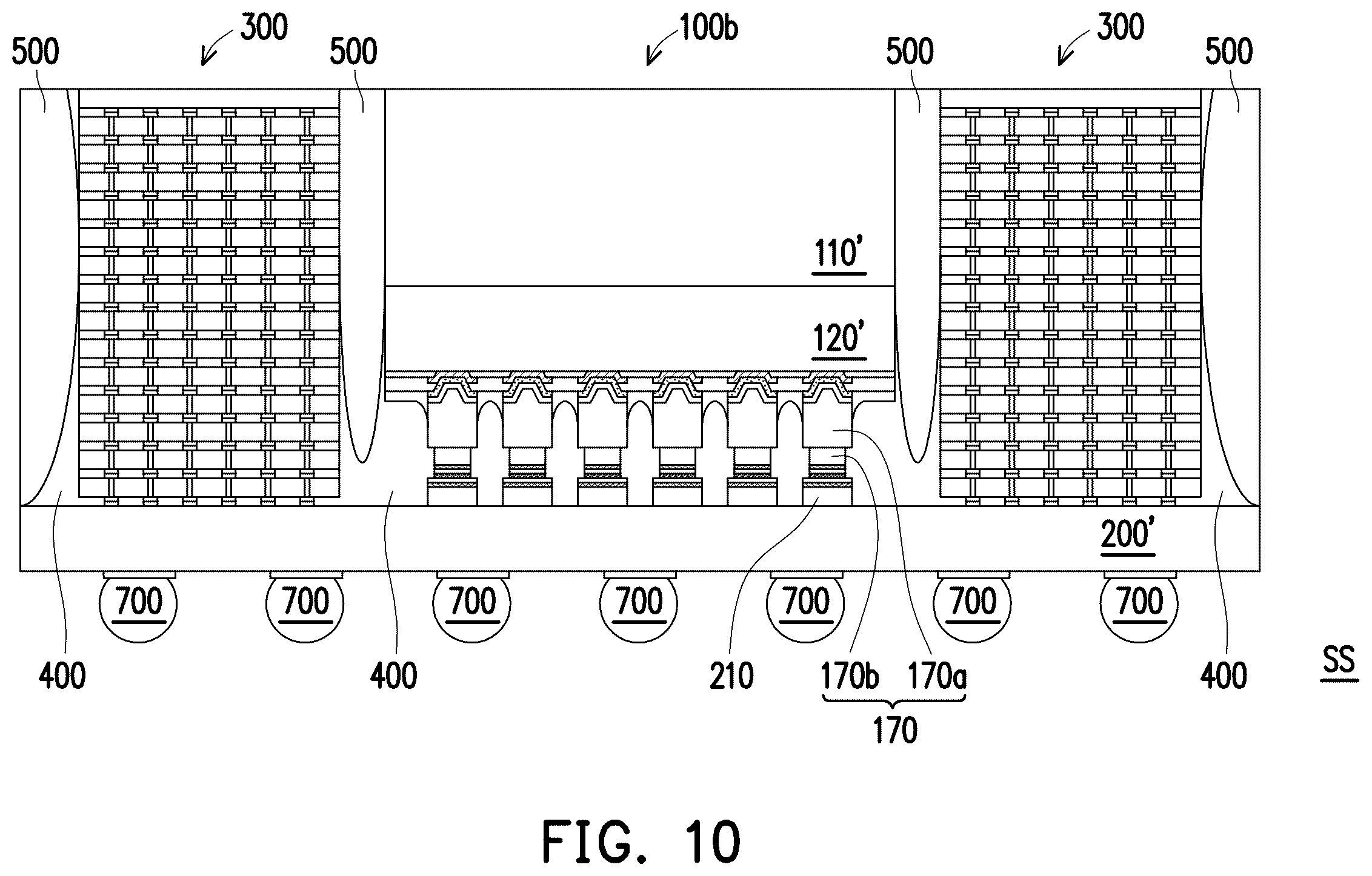 Patent US12368123 Figure 10 – Package structure including stacked pillar portions and method for fabricating the same